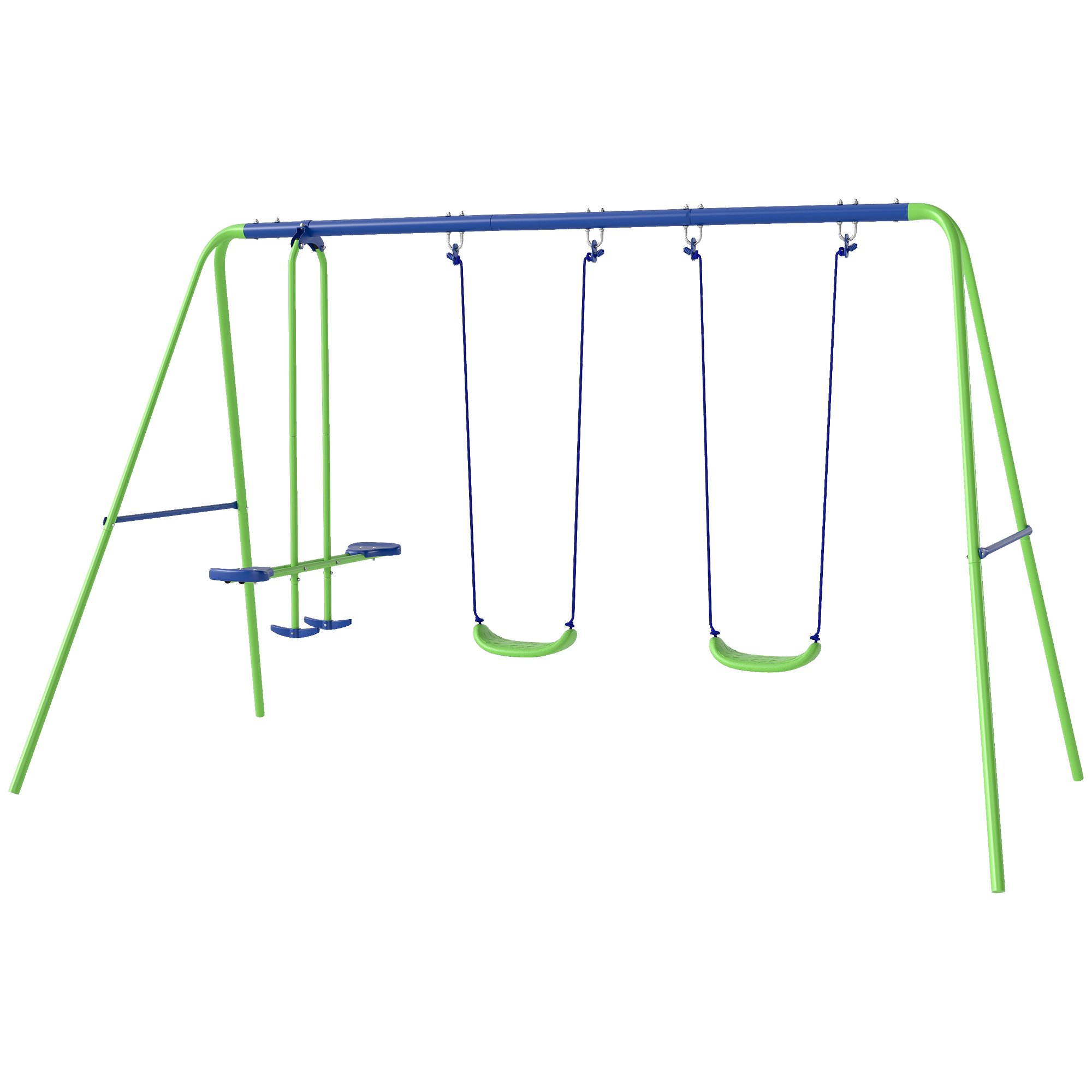 Outsunny Metal Kids Swing Set with 2 Seats Glider - Green