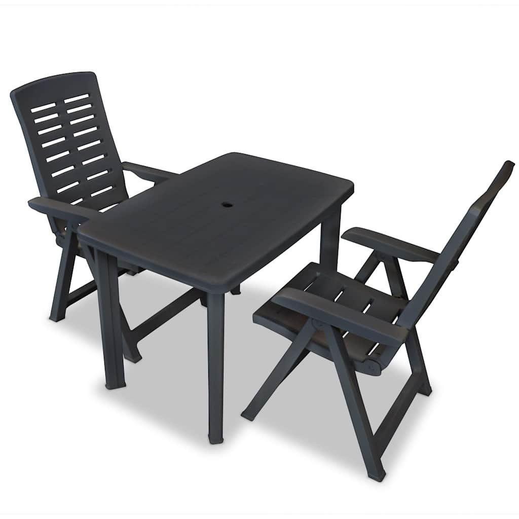 Walplus 3 Piece Plastic Folding Bistro Set - Anthracite - 101 x 68 x 72 cm