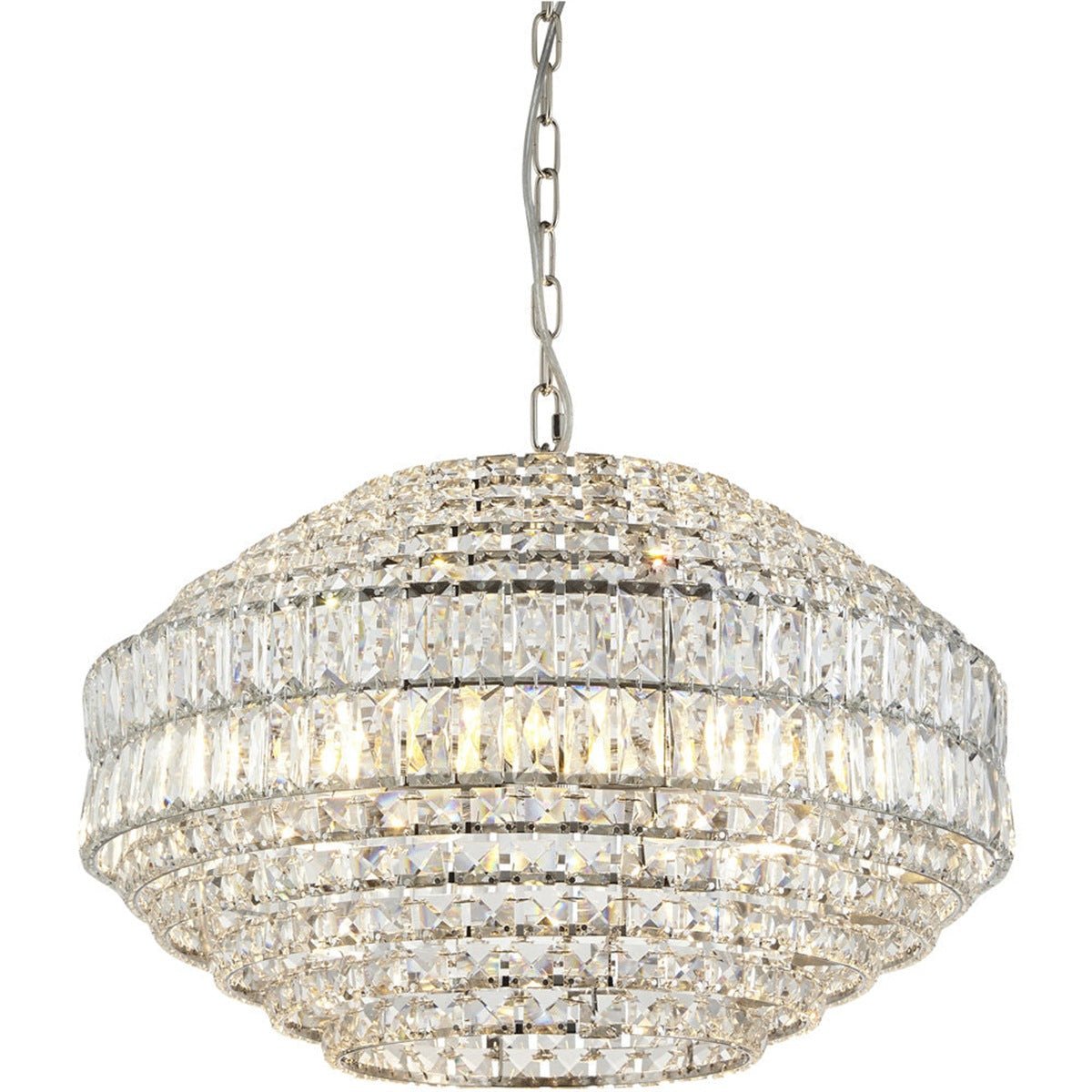 Loops Direct 49cm Diameter Steel and Glass Pendant Light - Bright Nickel