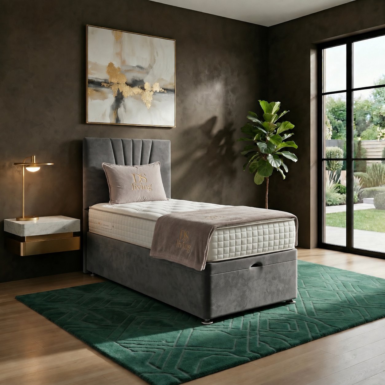 DS Living Vesper Single Velvet Ottoman Bed Frame - Grey