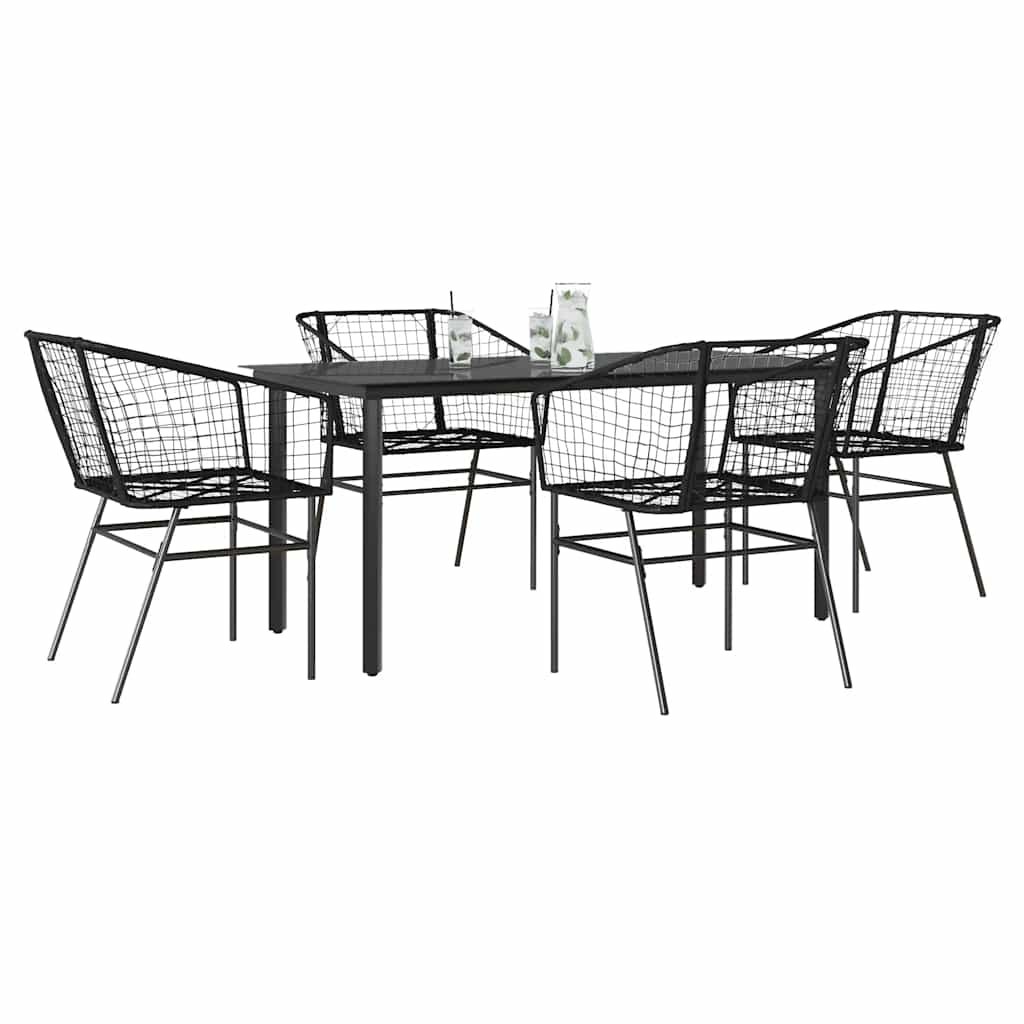 Walplus 5 Piece Poly Rattan Garden Dining Set - Black - 160 x 80 x 74 cm