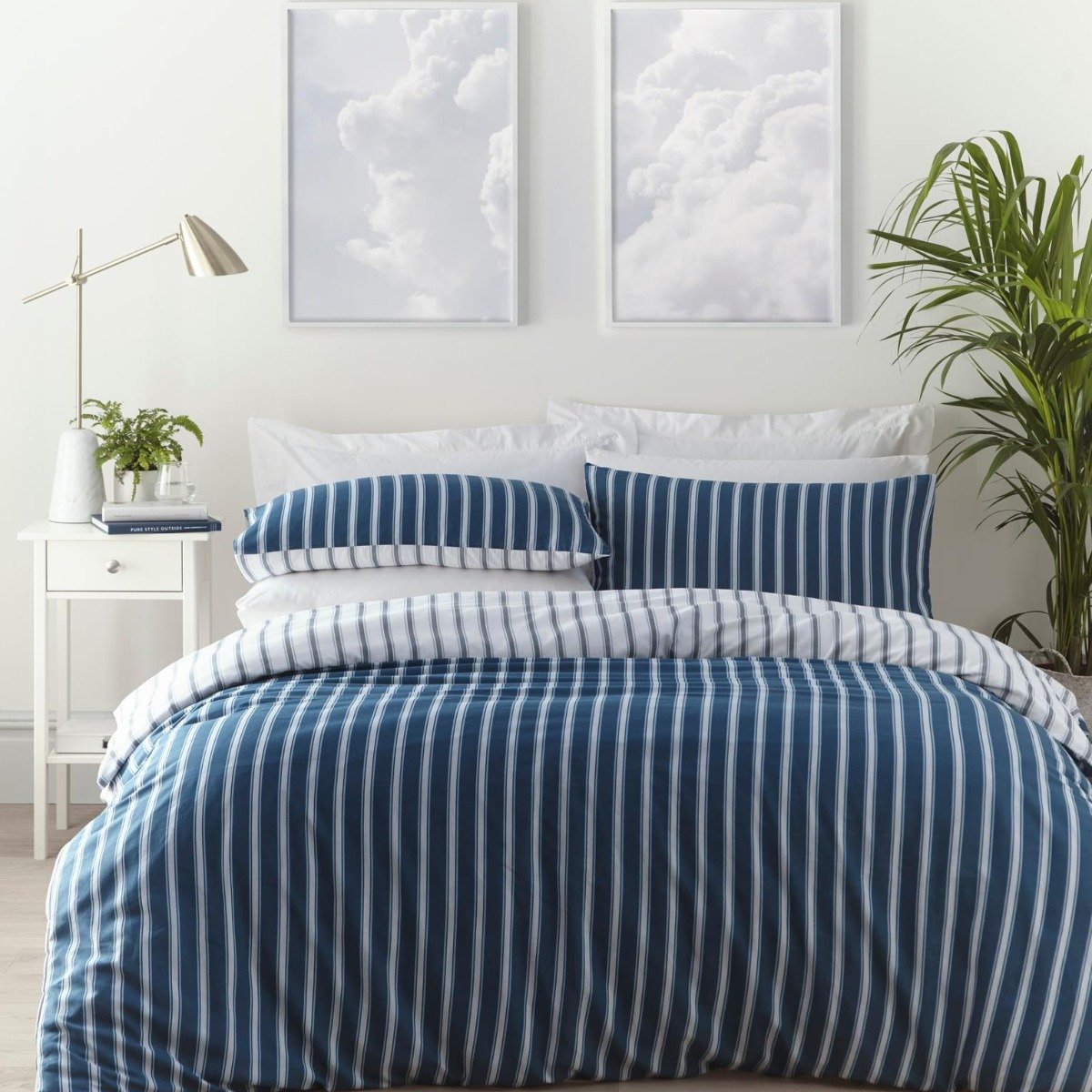 Portfolio Home Harvard Stripe Blue Duvet Cover Set - Super King