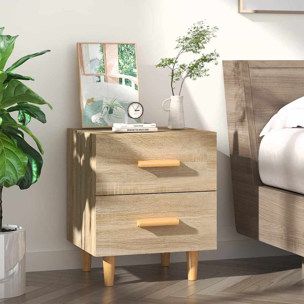 Walplus 2 Drawer Engineered Wood Bed Cabinet - Light Oak - 40 x 35 x 47.5 cm