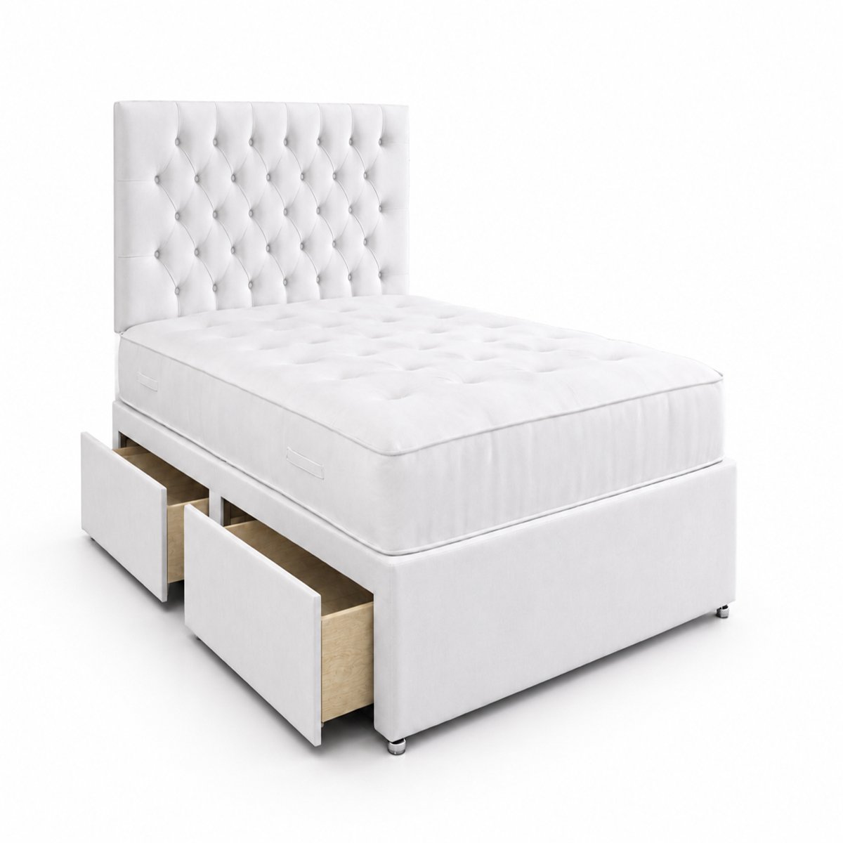 Comfy Deluxe 4ft Small Double       2 Drawer Velvet  Divan Bed Set - White