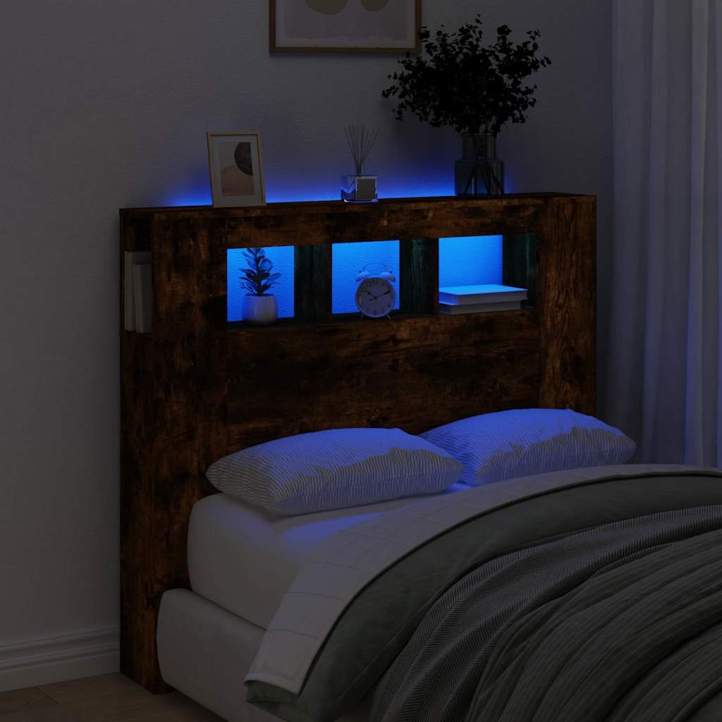 Walplus Engineered Wood LED Headboard - Dark Oak - 120 x 18.5 x 103.5 cm