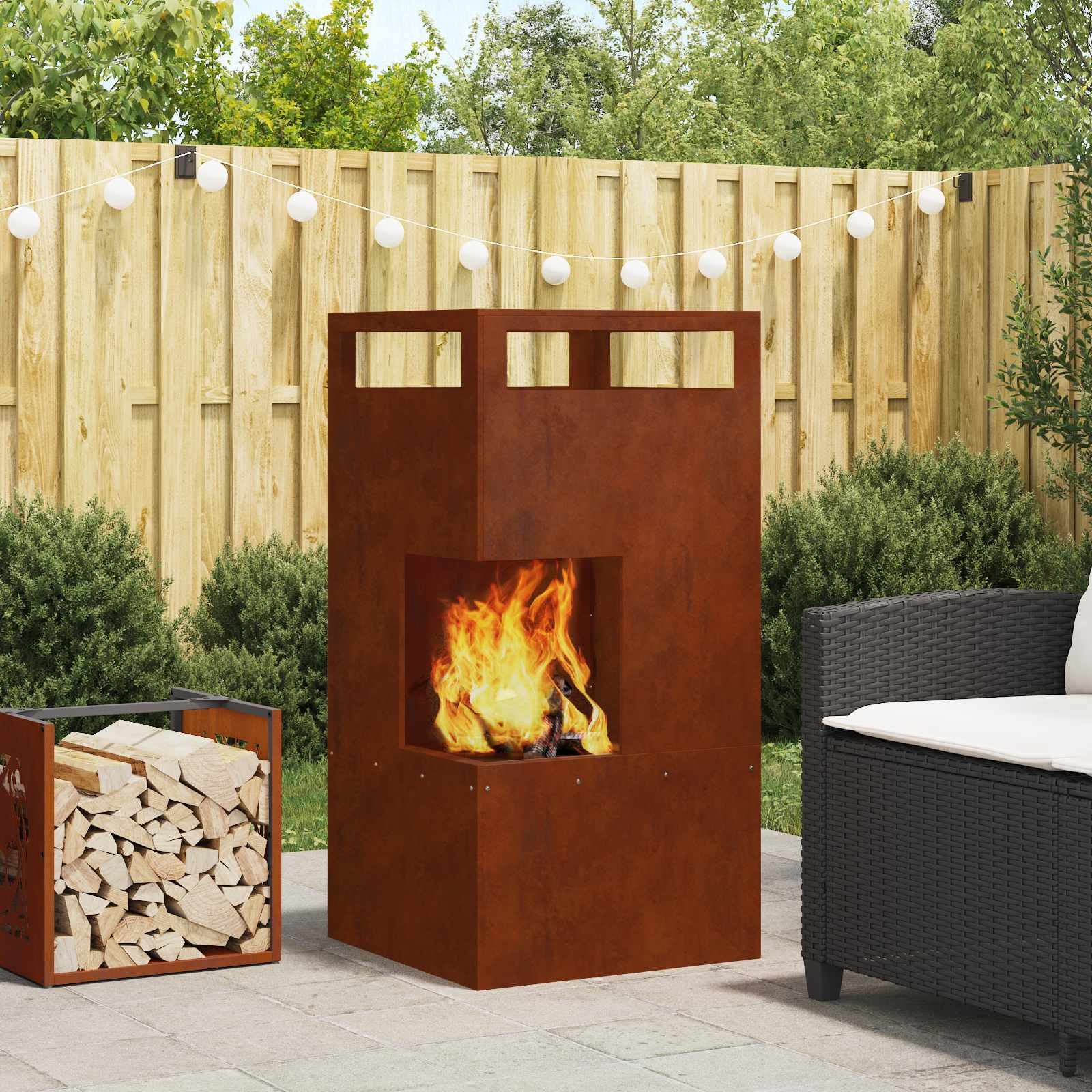 Walplus Rectangular Steel Fire Pit Weathering - Brown - 50 x 50 x 100 cm