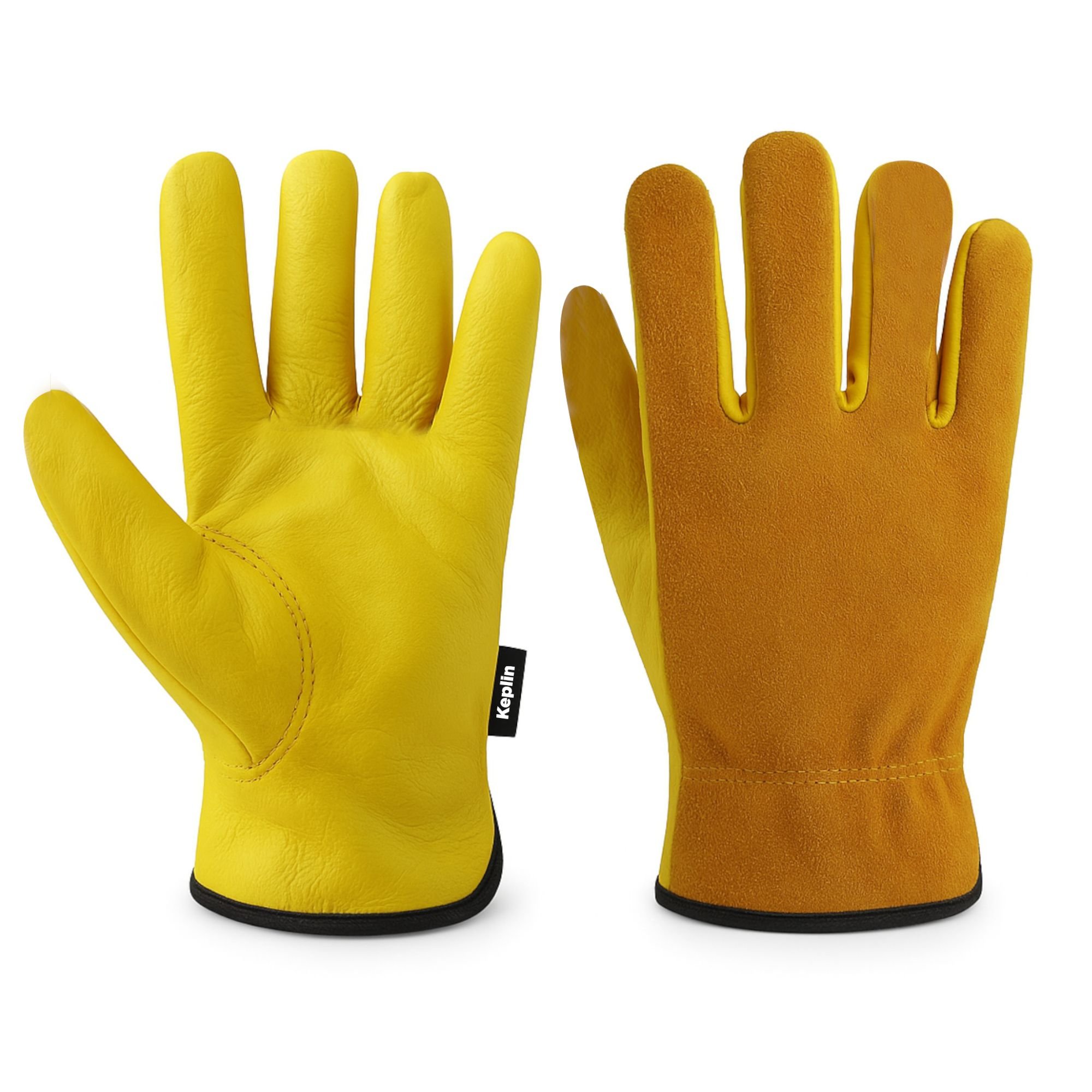 Keplin Full Leather Medium Gardening Gloves - Yellow