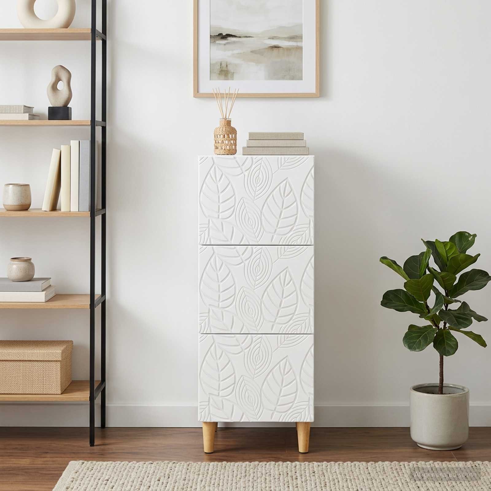 Walplus Engineered Wood Drawer Cabinet Wide Unit - White - 33 x 34.5 x 90 cm