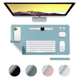 Desiretech Reversible Faux Leather Desk Mat 35 x 60cm - Light Blue & Silver