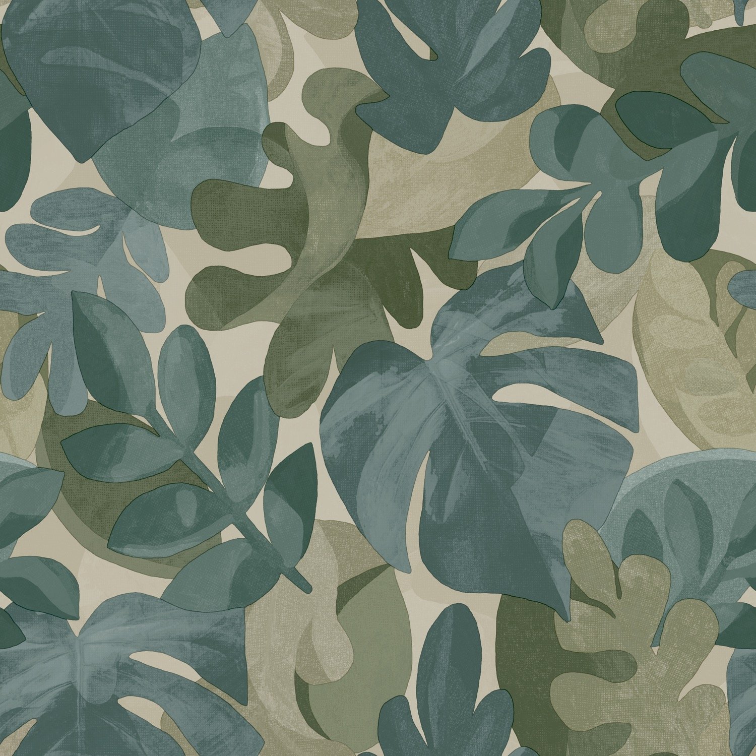 Grandeco Boutique Retro Leaf PVC-free Eco Wallpaper - Green