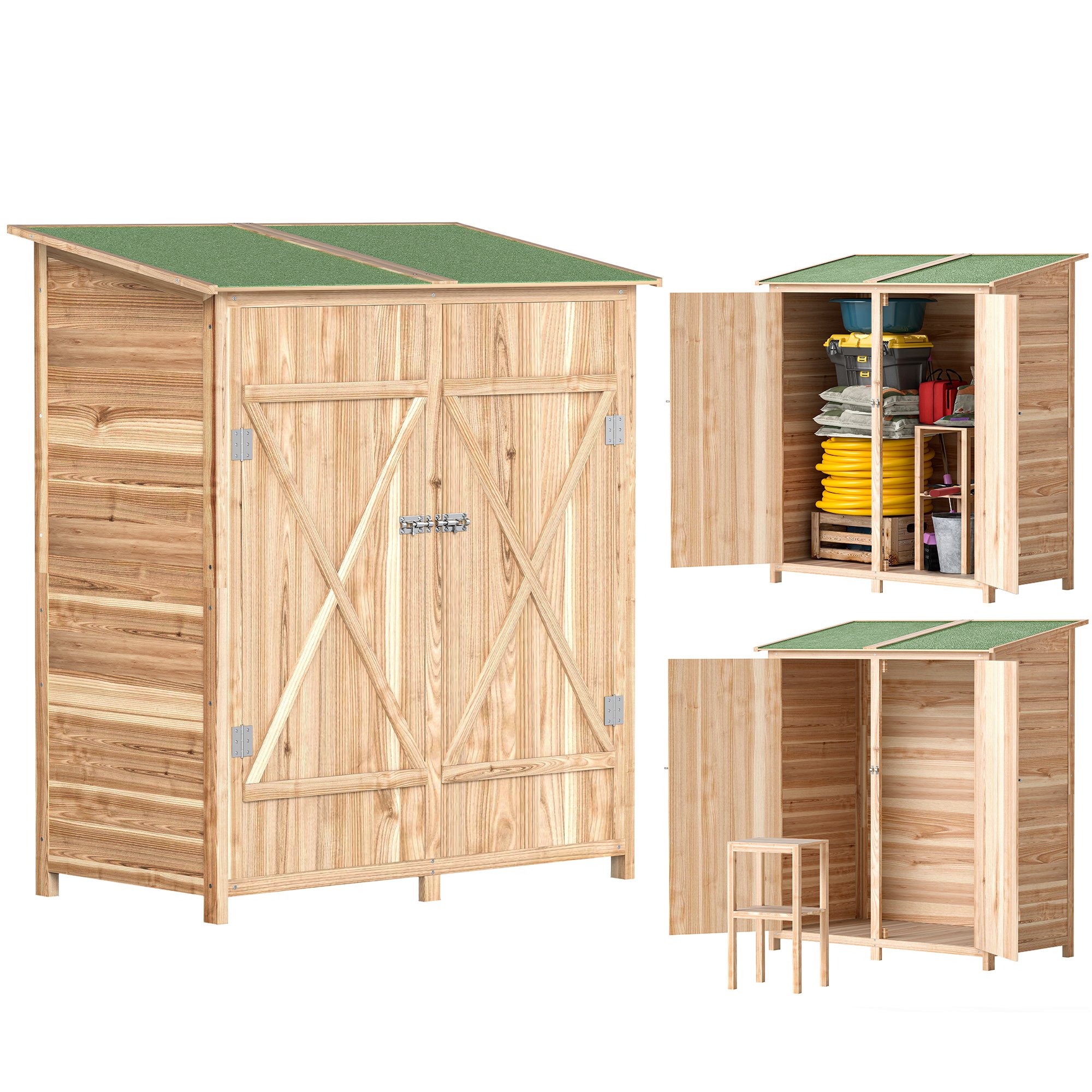 Outsunny Fir Wood Lockable Felt Roof Garden Shed – Natural