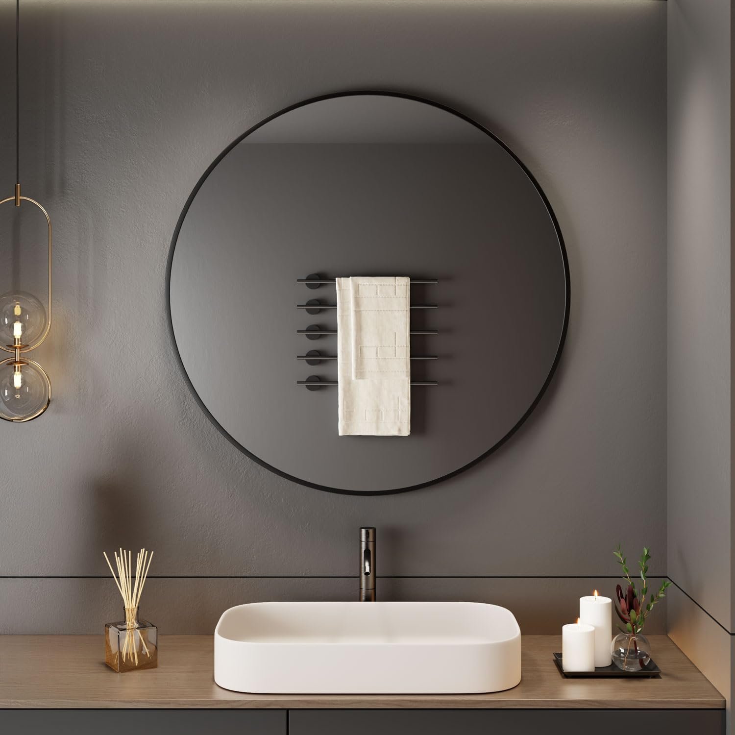 Neo Round Metal Frame Wall Mirror 40cm - Black