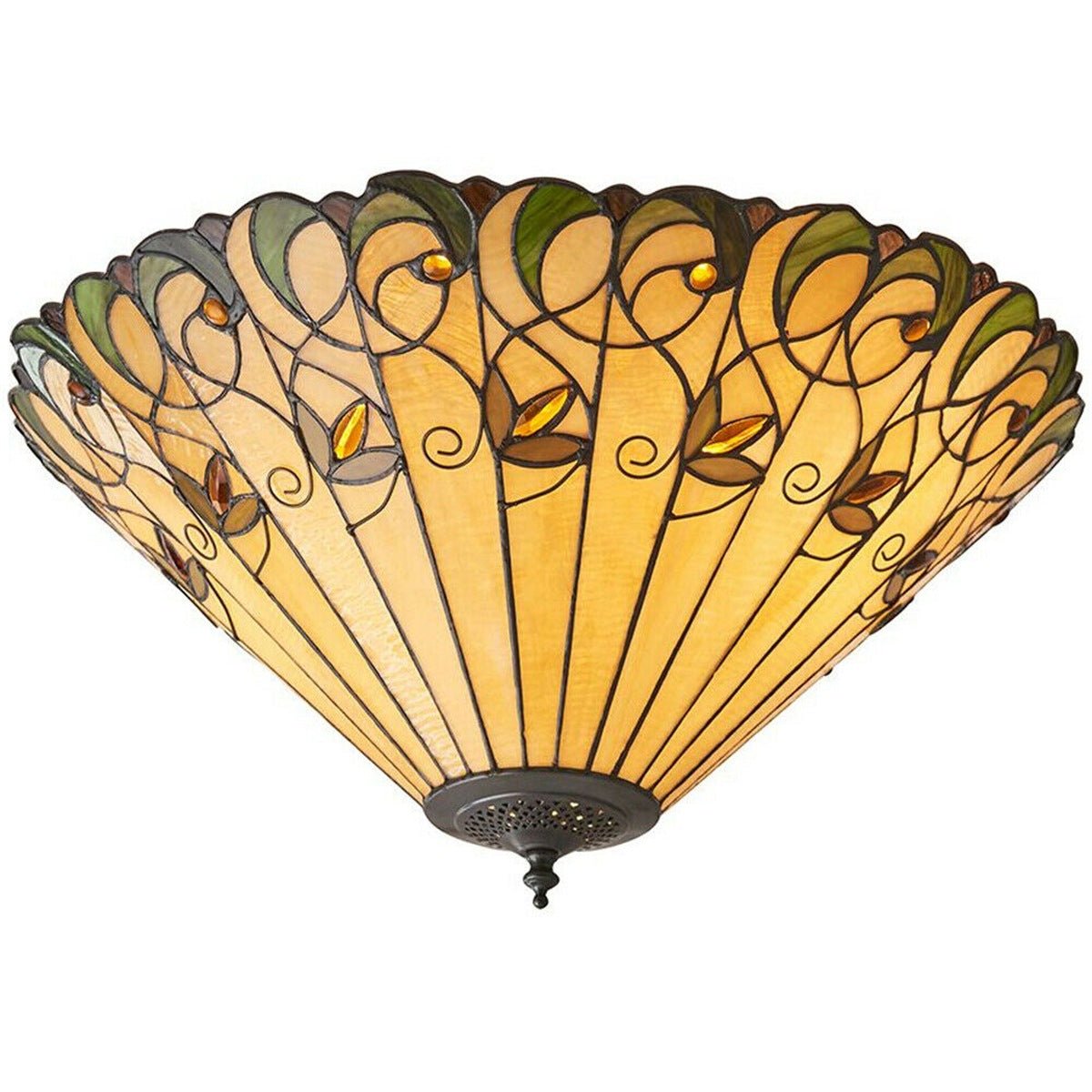 Loops Direct Glass and Steel Semi Flush Ceiling Light - Amber Floral