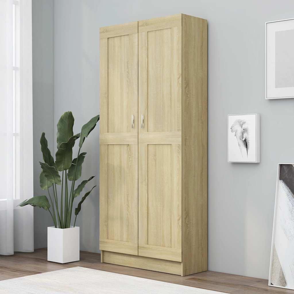 Walplus Engineered Wood Book Cabinet - Light Oak - 82.5 x 30.5 x 185.5 cm
