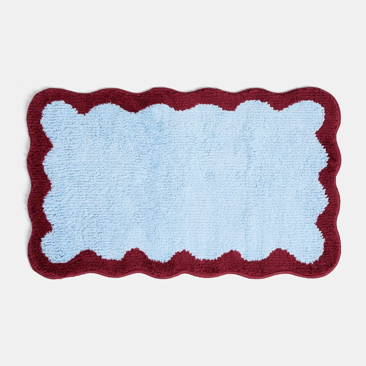 OHS Scallop Edge Tufted Bath Mat - 45 x 75cm - Blue/Burgundy