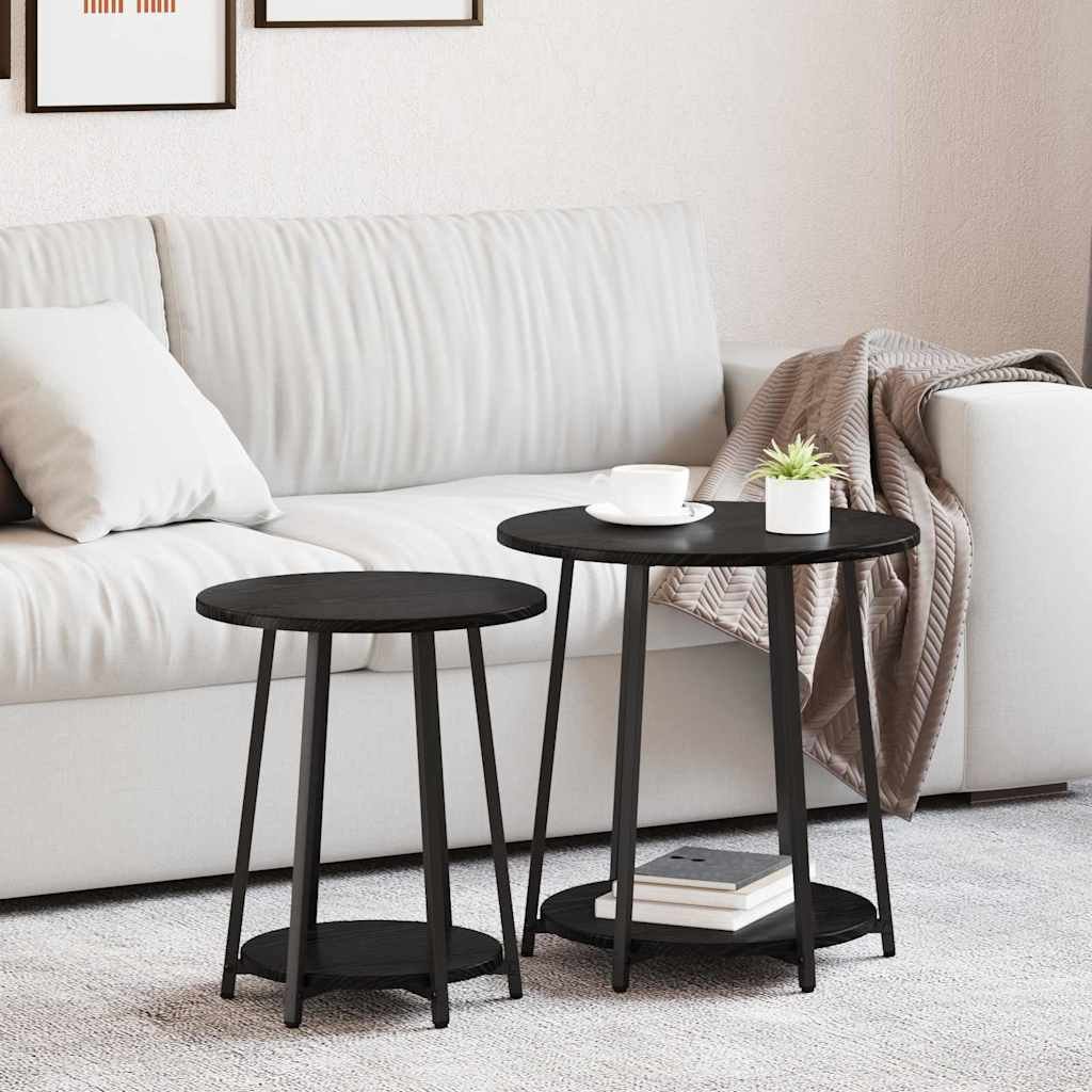 Walplus Pack of 2 Shelf Metal Side Table - Black Oak - 50 x 50 x 51 cm
