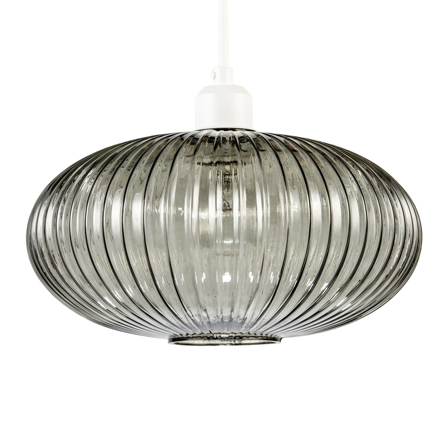 Happy Homewares Grey Line Ribbed Glass Oval Pendant Shade - 30cm