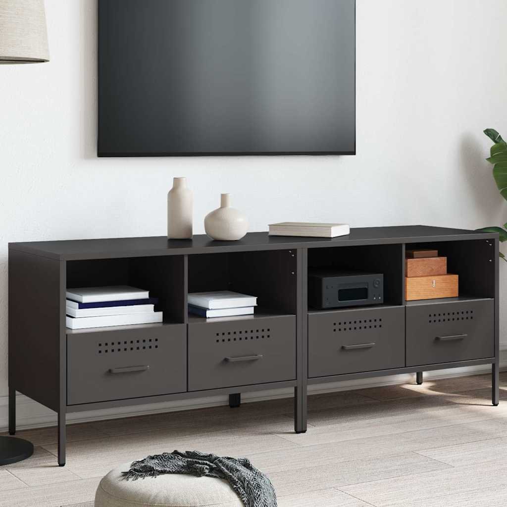 Walplus 2 Piece Steel 2 Drawers TV Cabinet - Black - 68 x 39 x 50.5 cm