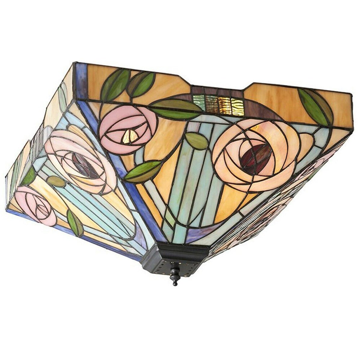 Loops Direct Glass and Steel Semi Flush Ceiling Light - Pink Rose
