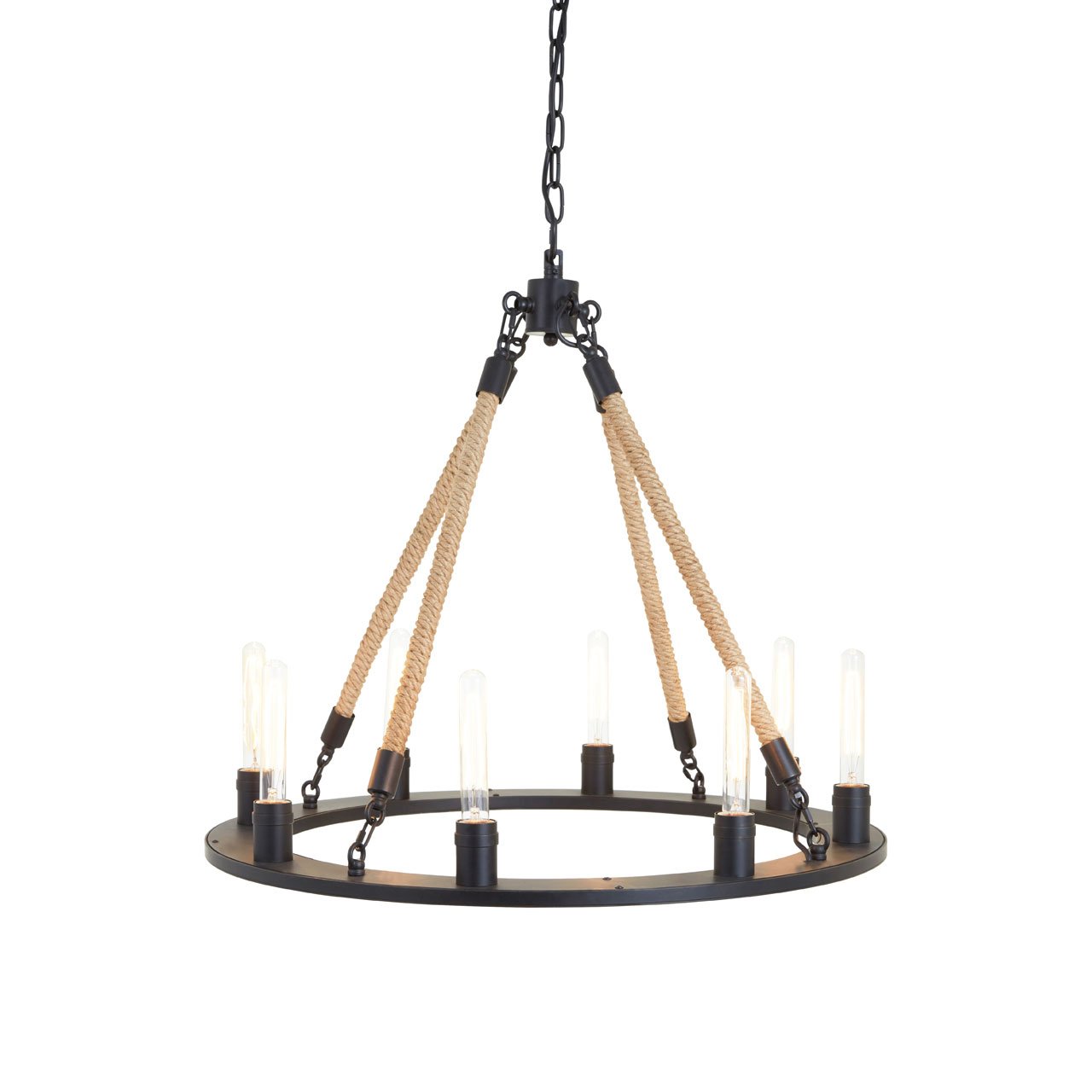 Orsina Hampstead 8 Bulb Metal and Rope Hoop Chandelier - Black