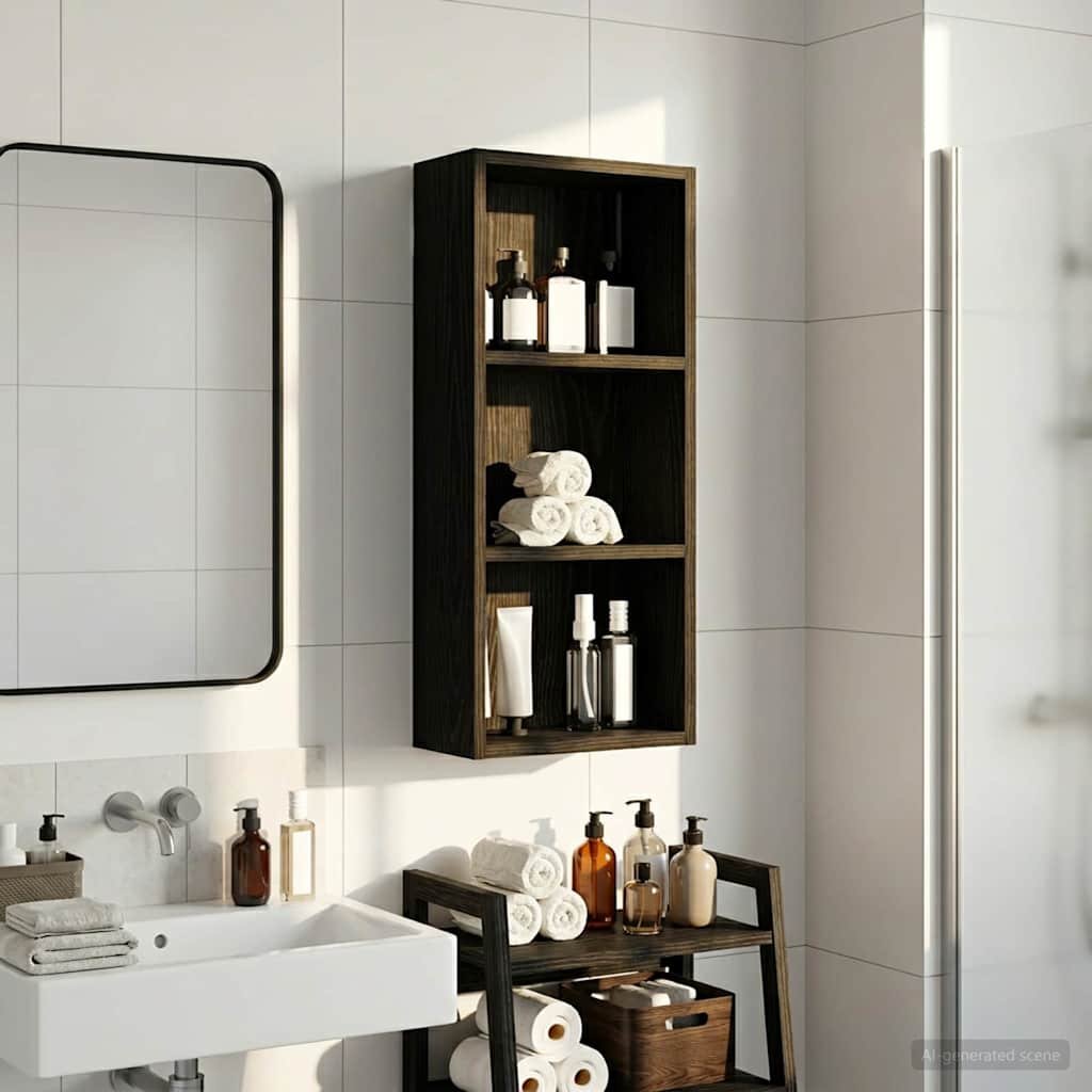Walplus Engineered Wood Bathroom Wall Cabinet - Black Oak - 30 x 14 x 70 cm