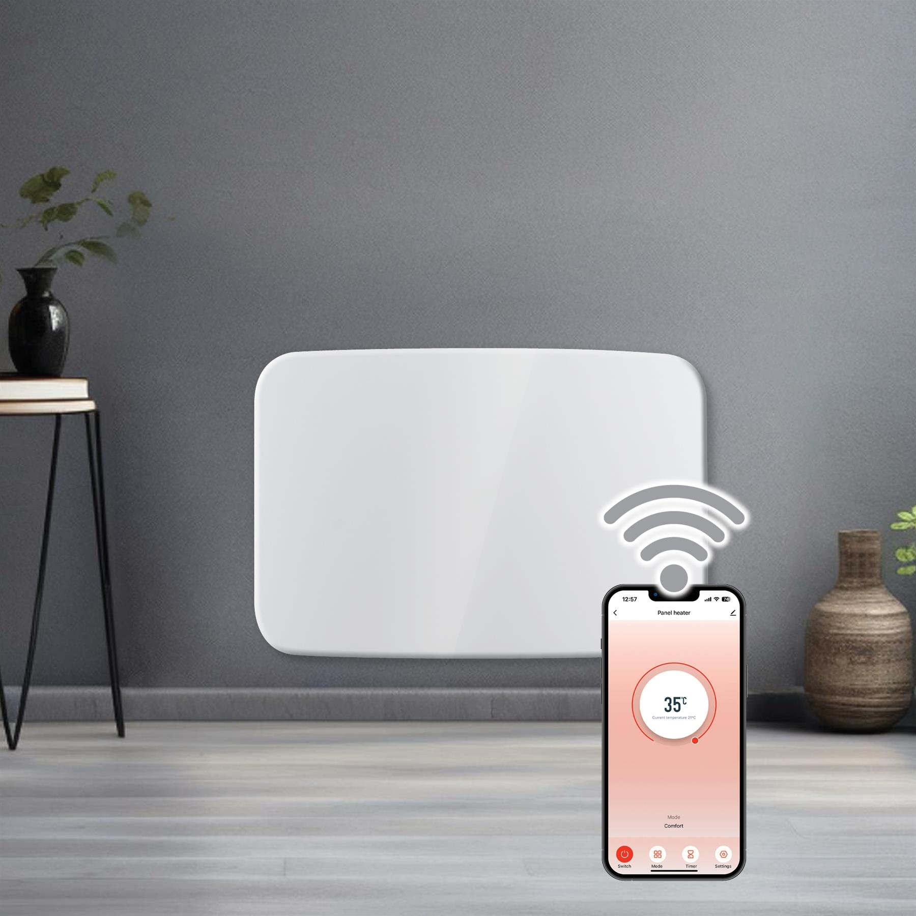 Futura 1000W Smart WiFi Curved Electric Panel Heater - White