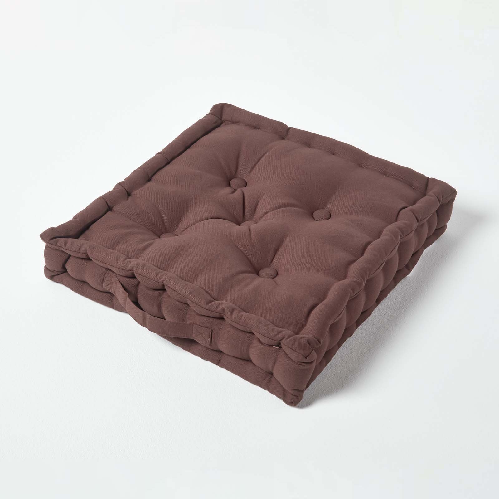 Homescapes Cotton Floor Cushion - 50 x 50 cm - Chocolate Brown