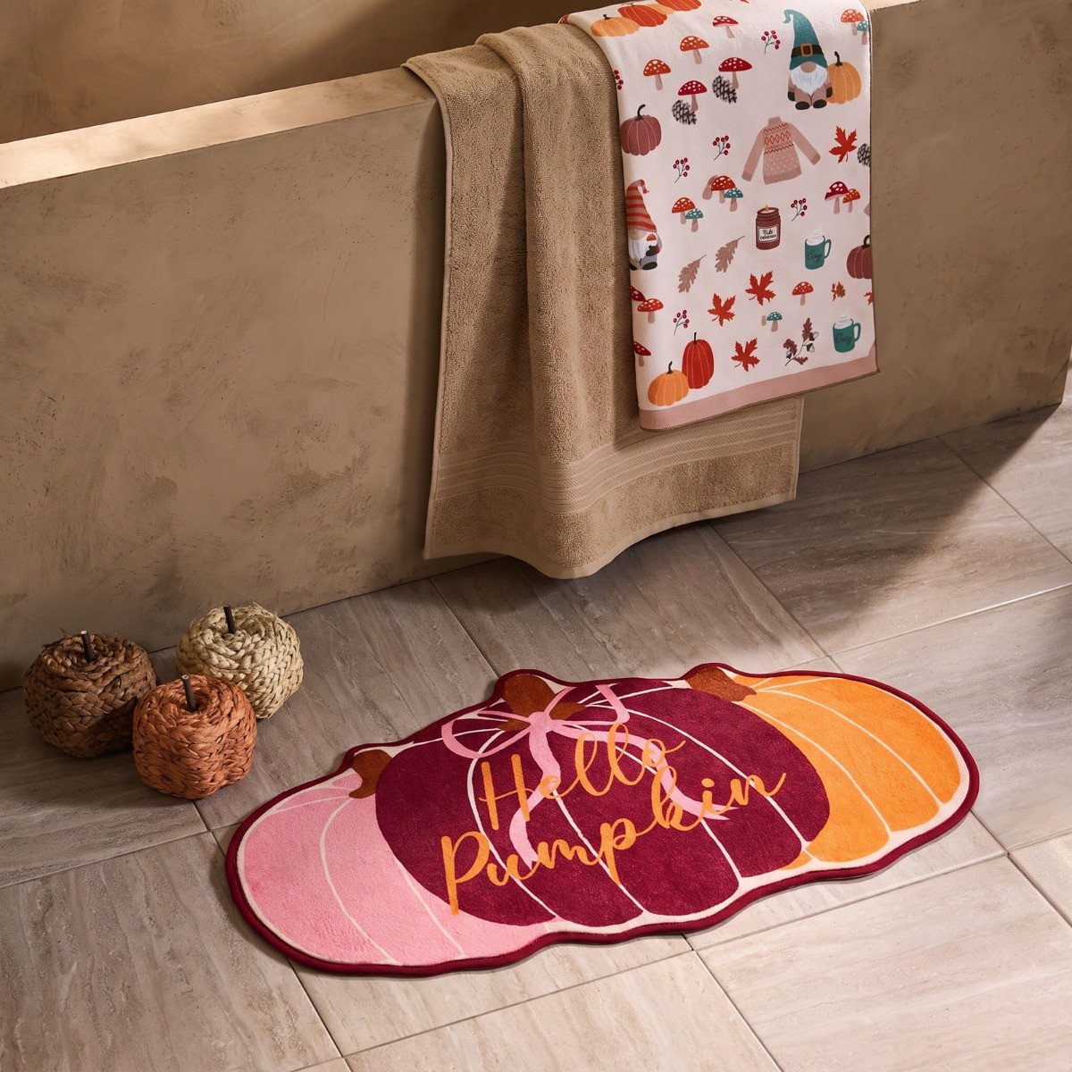 OHS Hello Pumpkin Printed Bath Mat- 45 x 75cm - Multi