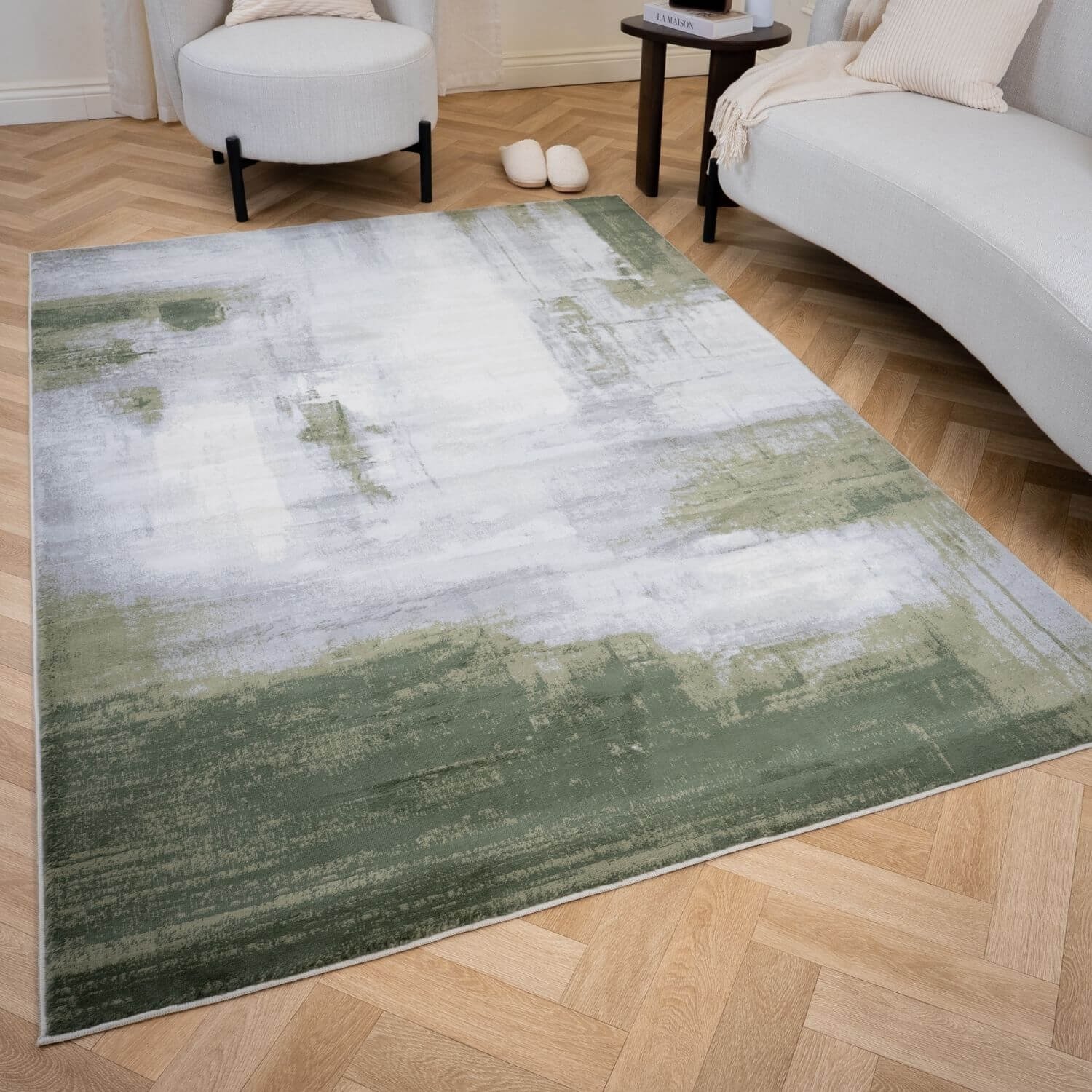 The Rugs Green Elaris Abstract Brushstroke Distressed Rug - 80 x 150cm