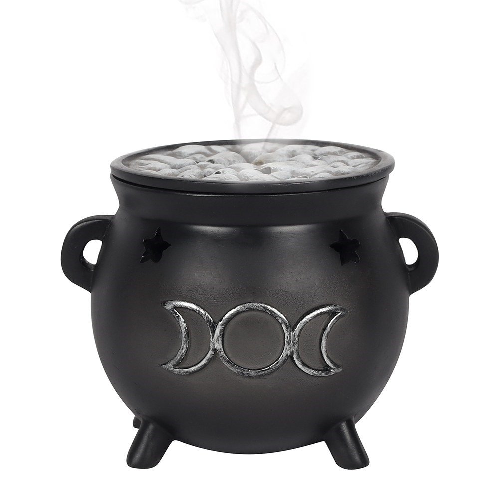 Something Different Triple Moon Cauldron Backflow Incense Burner - Black