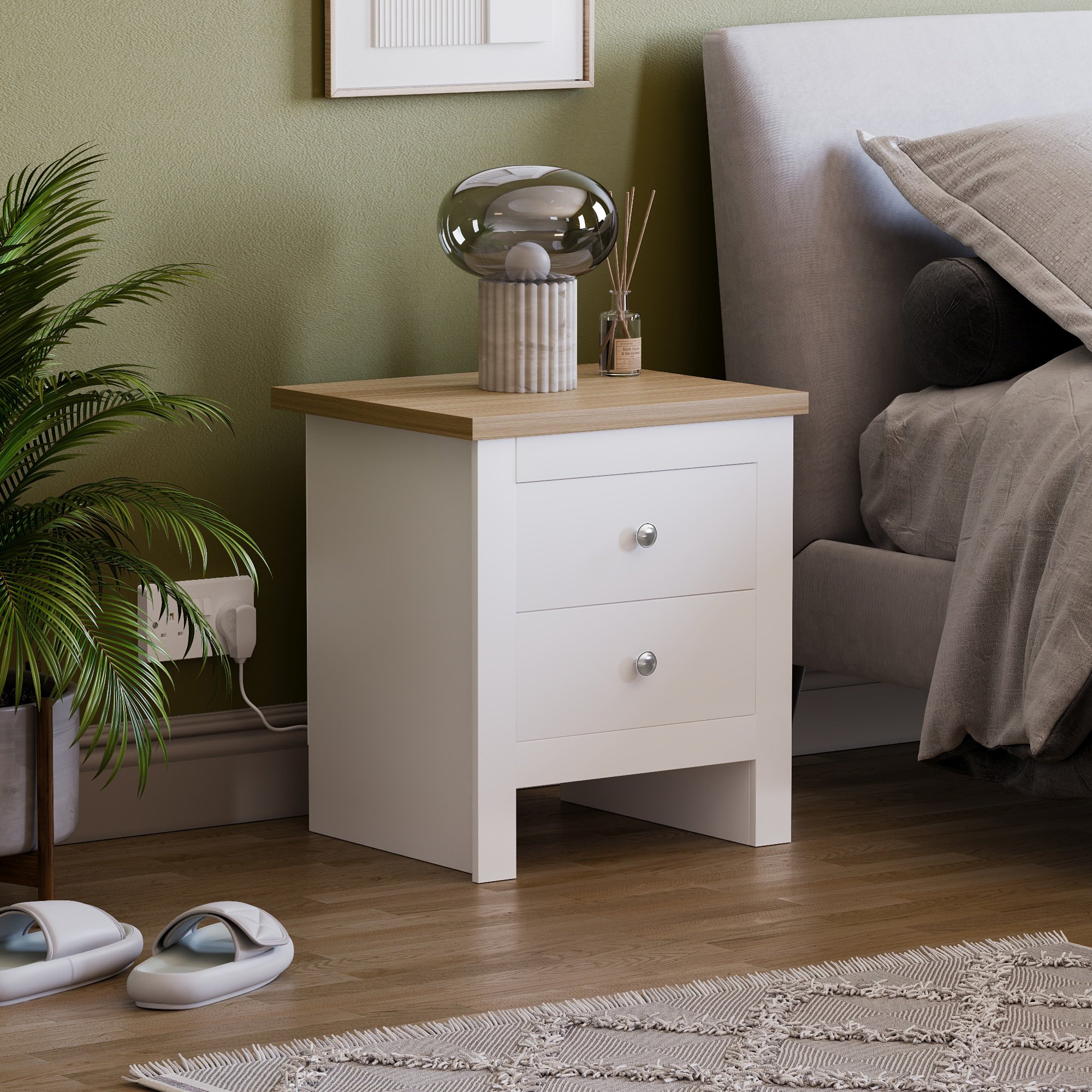 Vida Designs Arlington 2 Drawer Bedside Chest - White