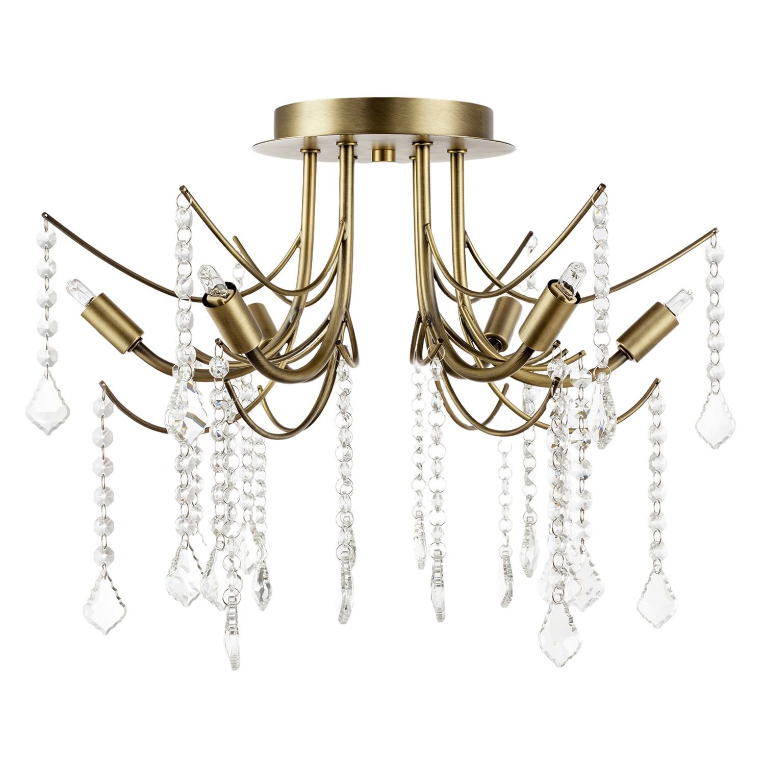 Happy Homewares Semi Flush in Matte Antique Brass Ceiling Light - 48cm