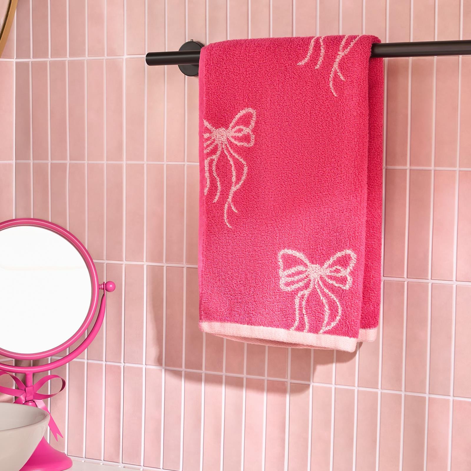 OHS Bows Pure Cotton Hand Towel - 50 x 80cm - Pink