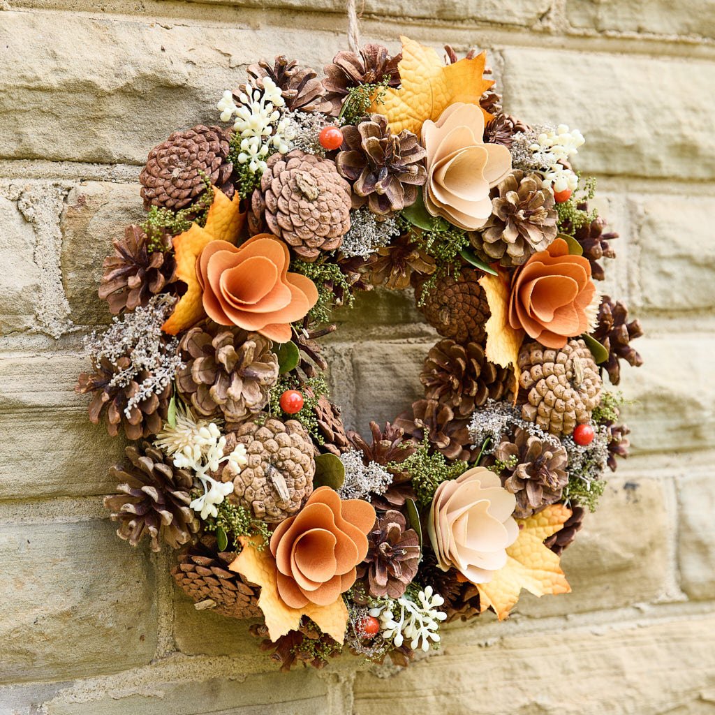 Dibor Pinecone and Dried Flower Wreath - Orange