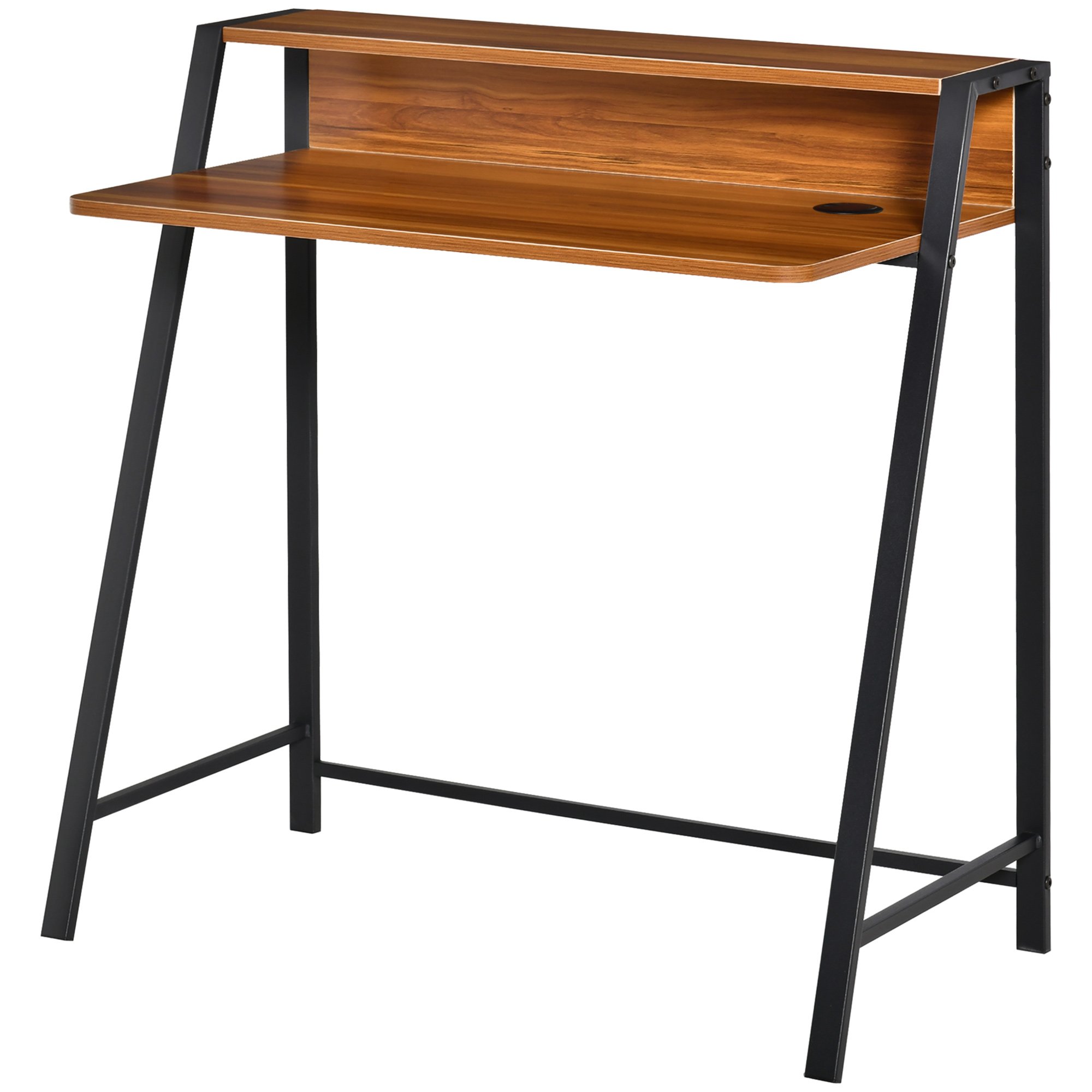 HOMCOM Home Office Writing Desk Computer Table with Storage Shelf - Walnut