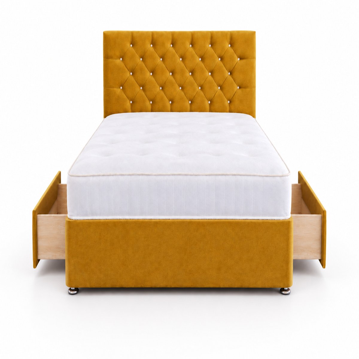 Comfy Deluxe 4ft6 Double      2 Drawer Velvet  Divan Bed Set -  Mustard