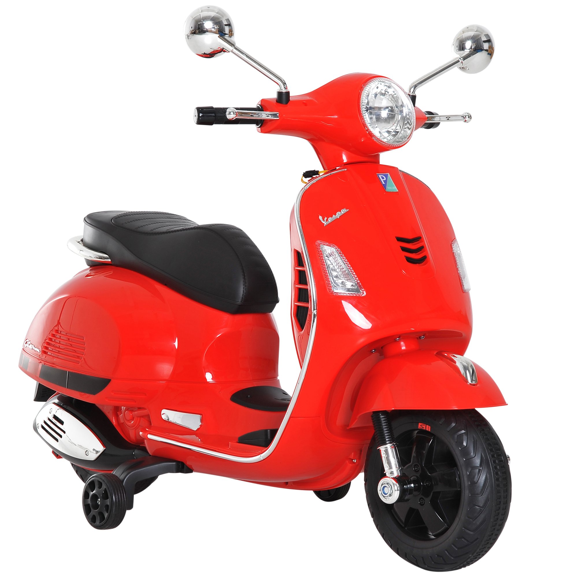 HOMCOM Vespa 6V 3 to 6 Years MP3 Music LED Ride On Motorbike – Red