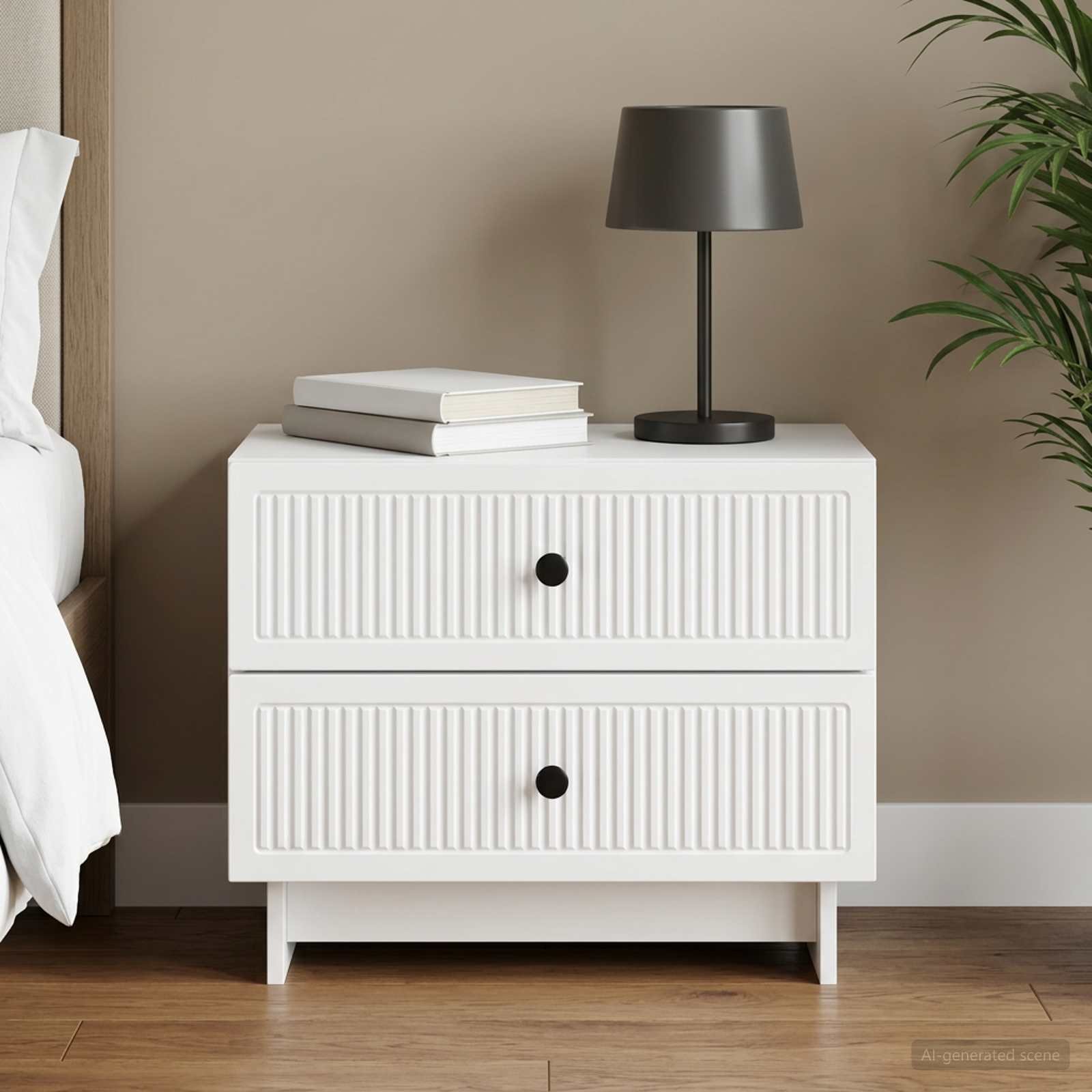 Walplus Engineered Wood Bedside Cabinet - White - 62 x 34.5 x 47.5 cm