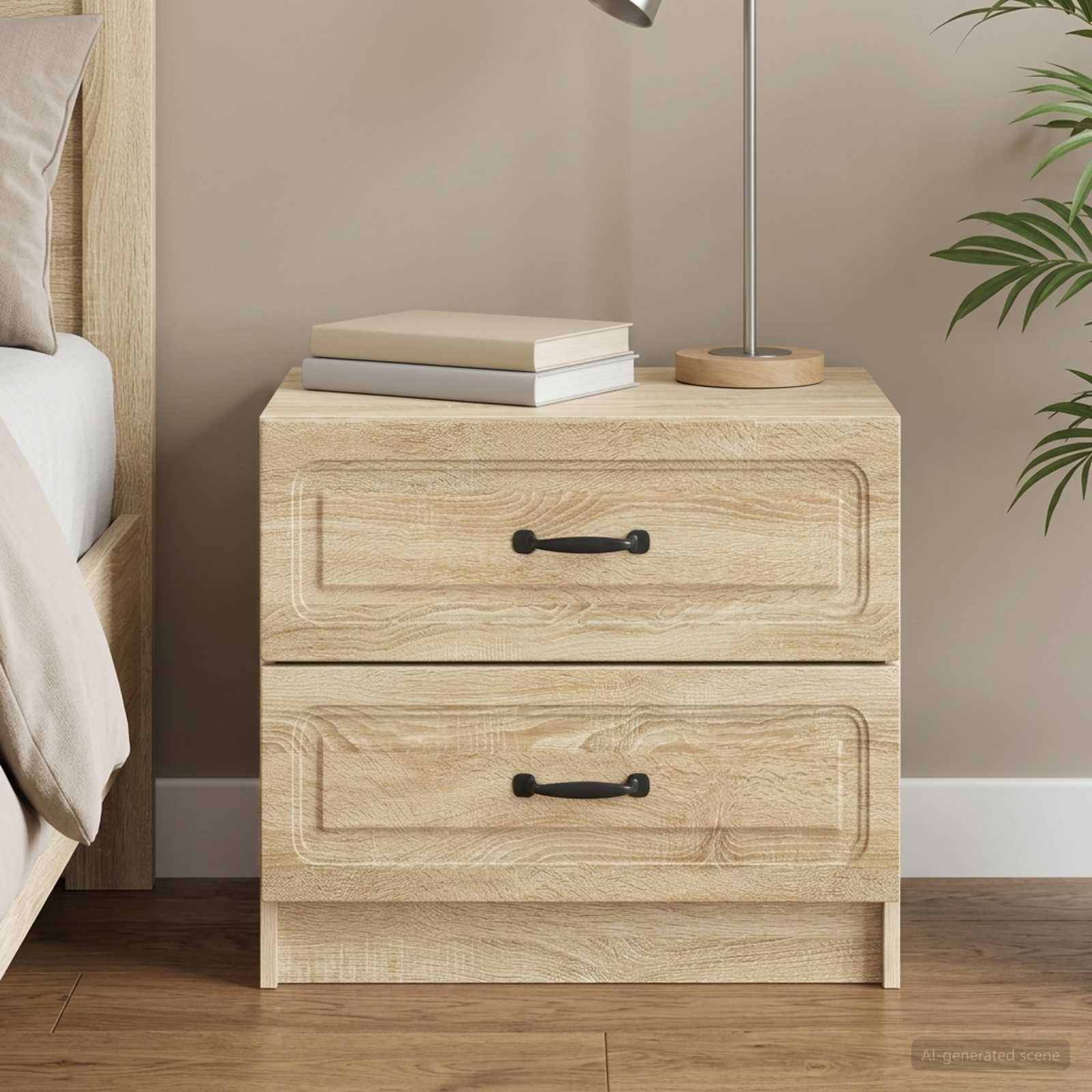 Walplus Engineered Wood Bedside Table - Sonoma Oak - 62 x 34.5 x 44.5 cm
