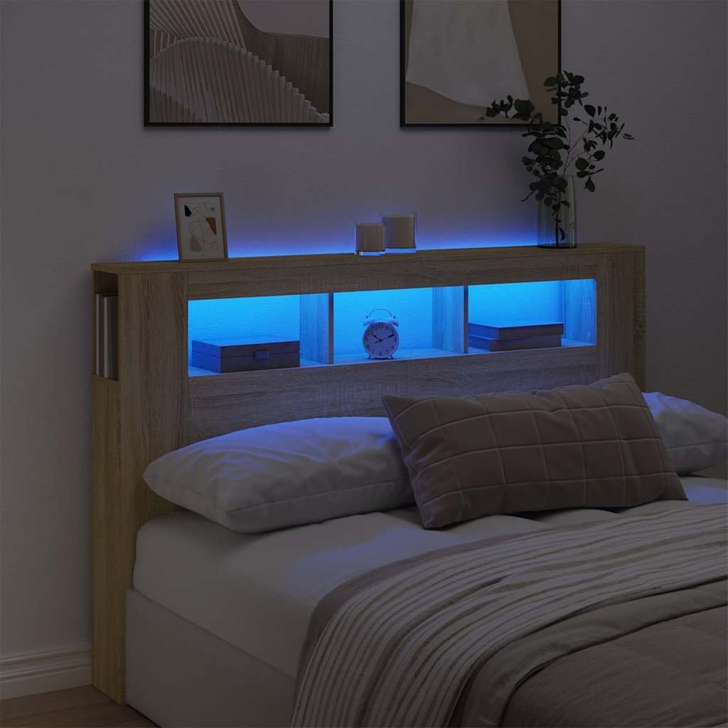 Walplus Engineered Wood LED Headboard - Light Oak - 160 x 18.5 x 103.5 cm