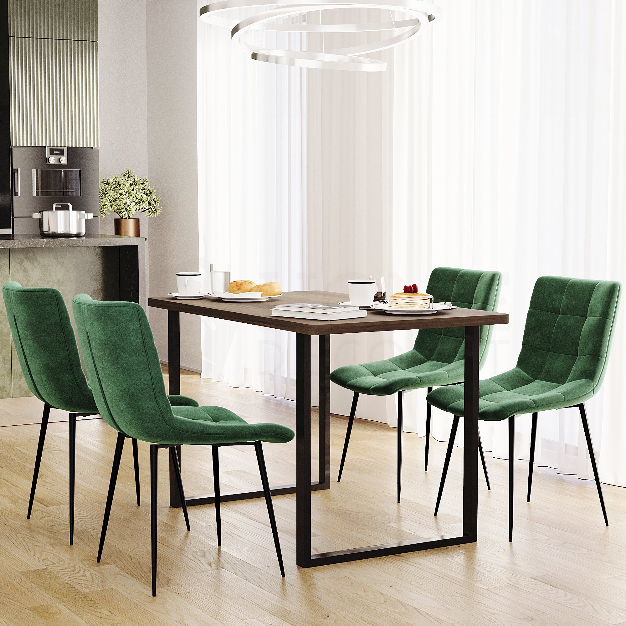 Vida Designs Richton Set Of 4 Fabric Dining Chairs - Green