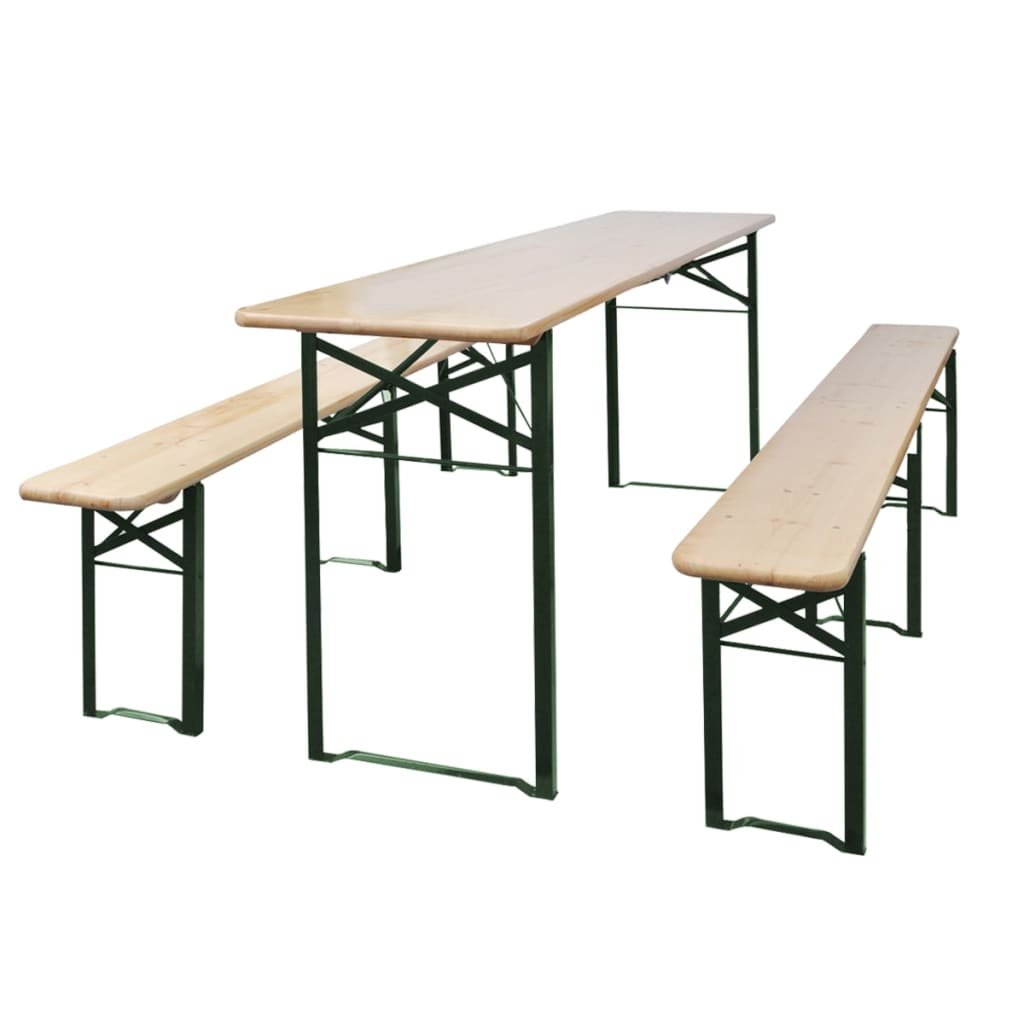 Walplus Solid Fir Wood Folding Beer Table with 2 Benches - Brown - 220 cm