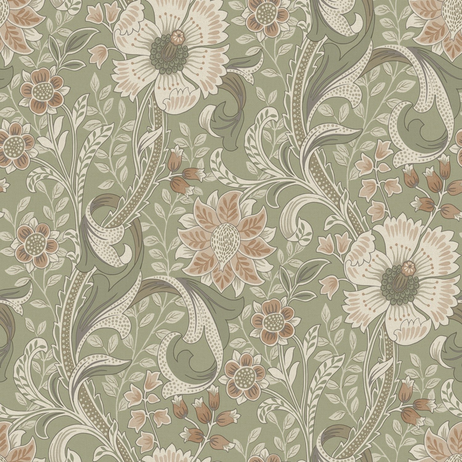 Grandeco Boutique Traditional Floral Trail PVC-free Eco Wallpaper - Green