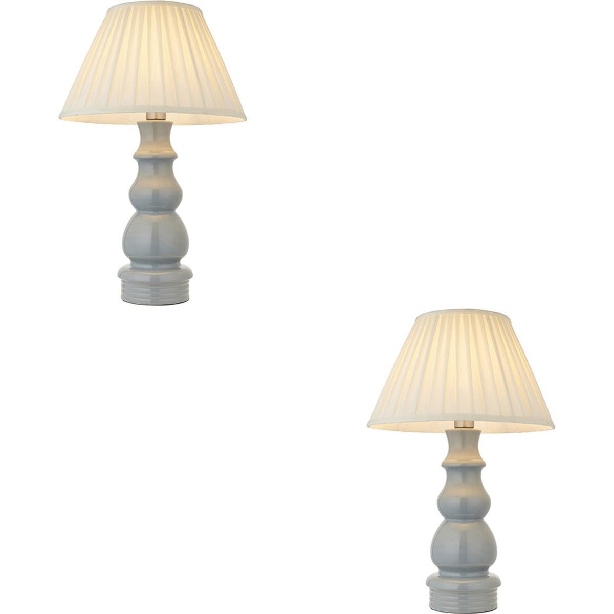 Loops Direct Pack of 2 Ceramic and Table Lamp - Blue Grey Glaze Cream Fabric