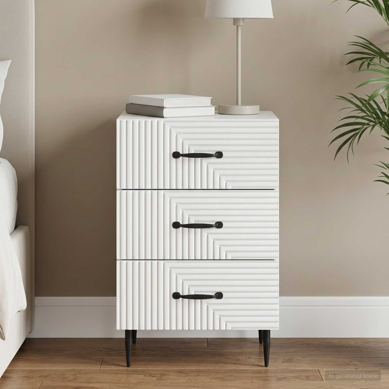 Walplus Engineered Wood Nightstand - White - 43 x 41 x 66.5 cm
