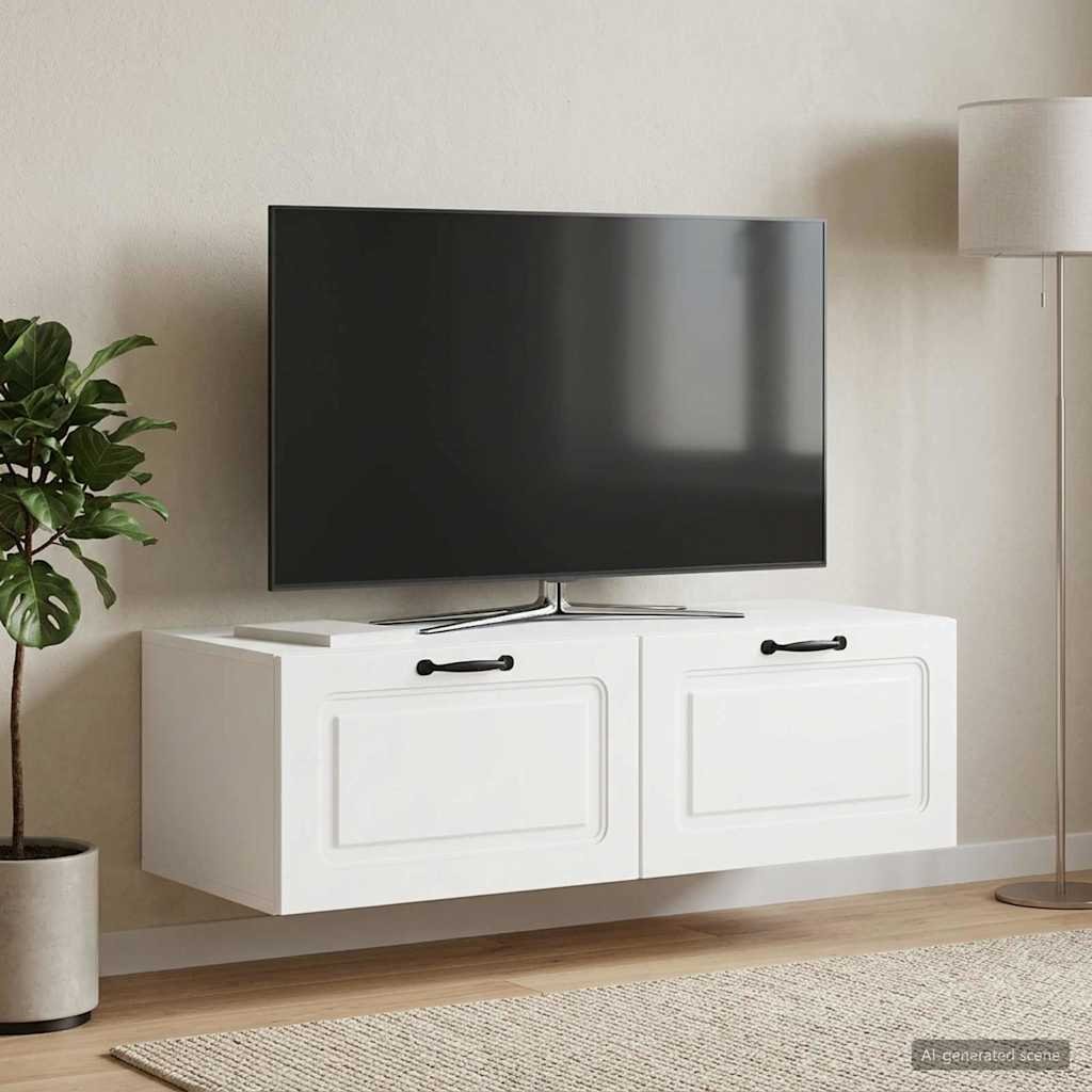 Walplus Wood Wall Mounted TV Cabinet Slim Design - White - 98 x 41 x 30 cm