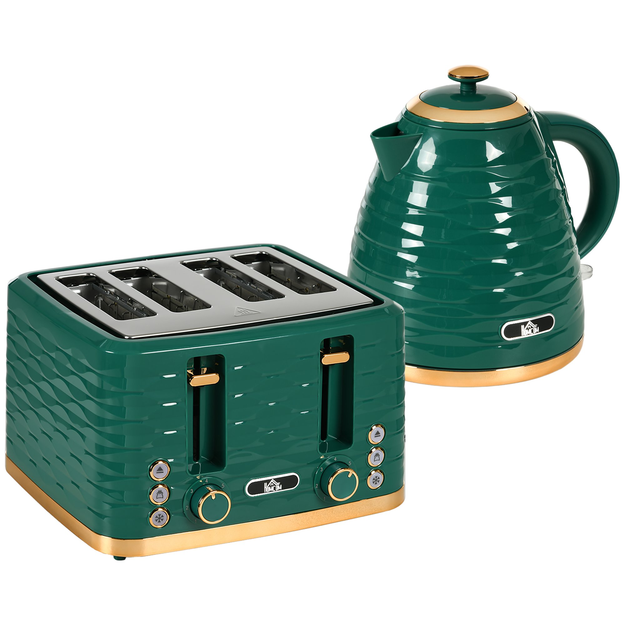 HOMCOM Kettle and 4 Slice Toaster Set with 7 Browning Controls - Green
