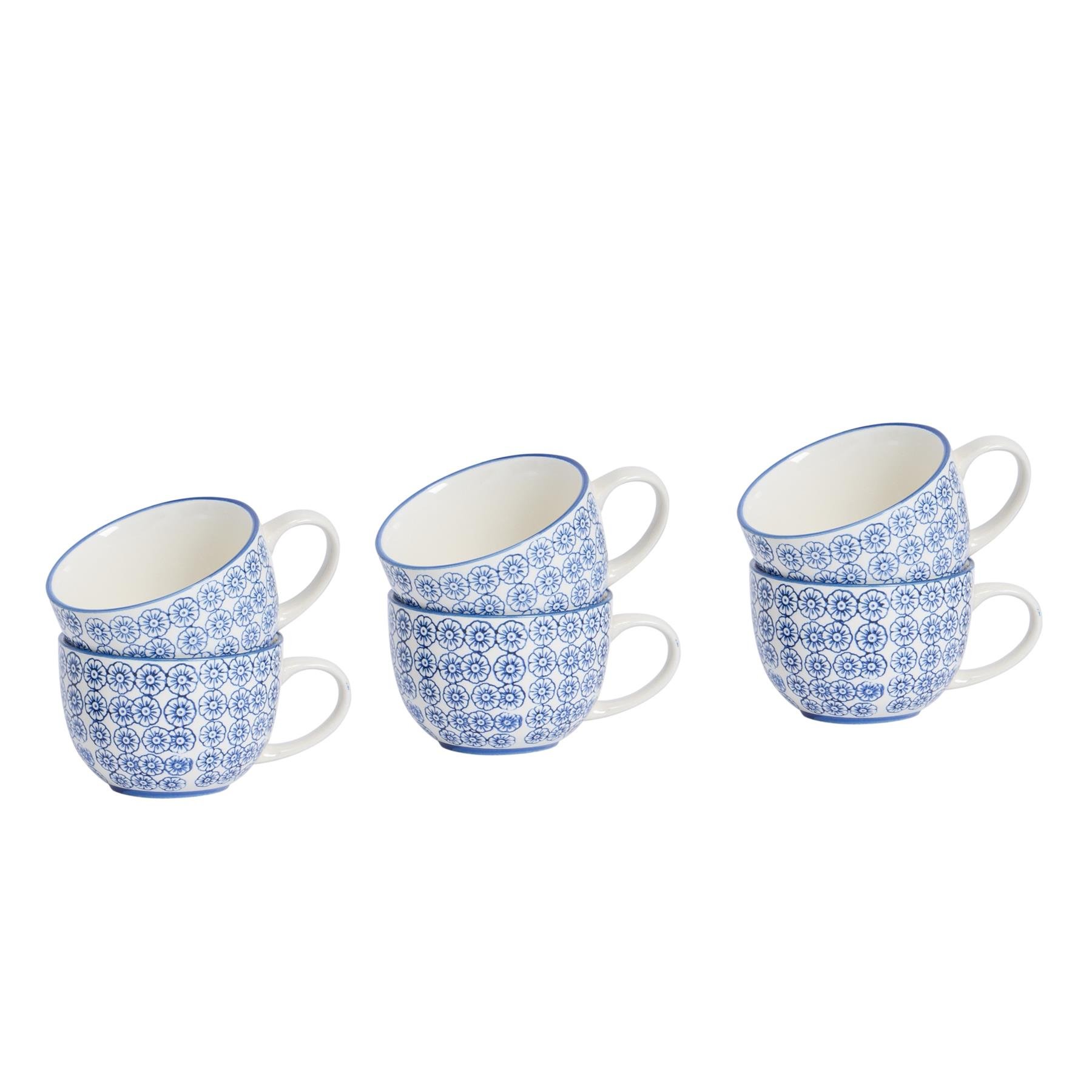 Nicola Spring Hand-Printed Cappuccino Cups - 250ml - Navy - Pack of 6