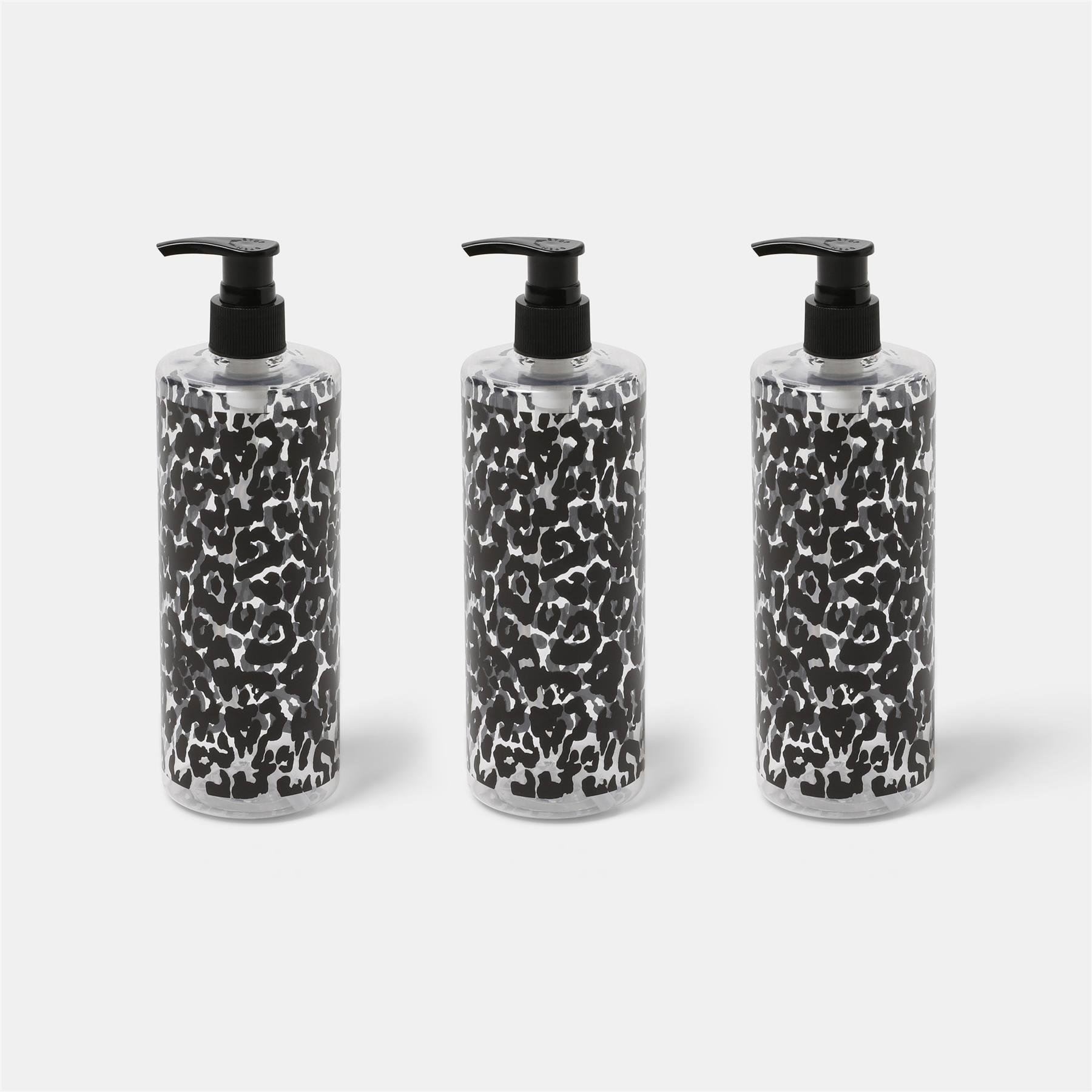 OHS 3 Pack Leopard Print Dispenser Bottles - Black