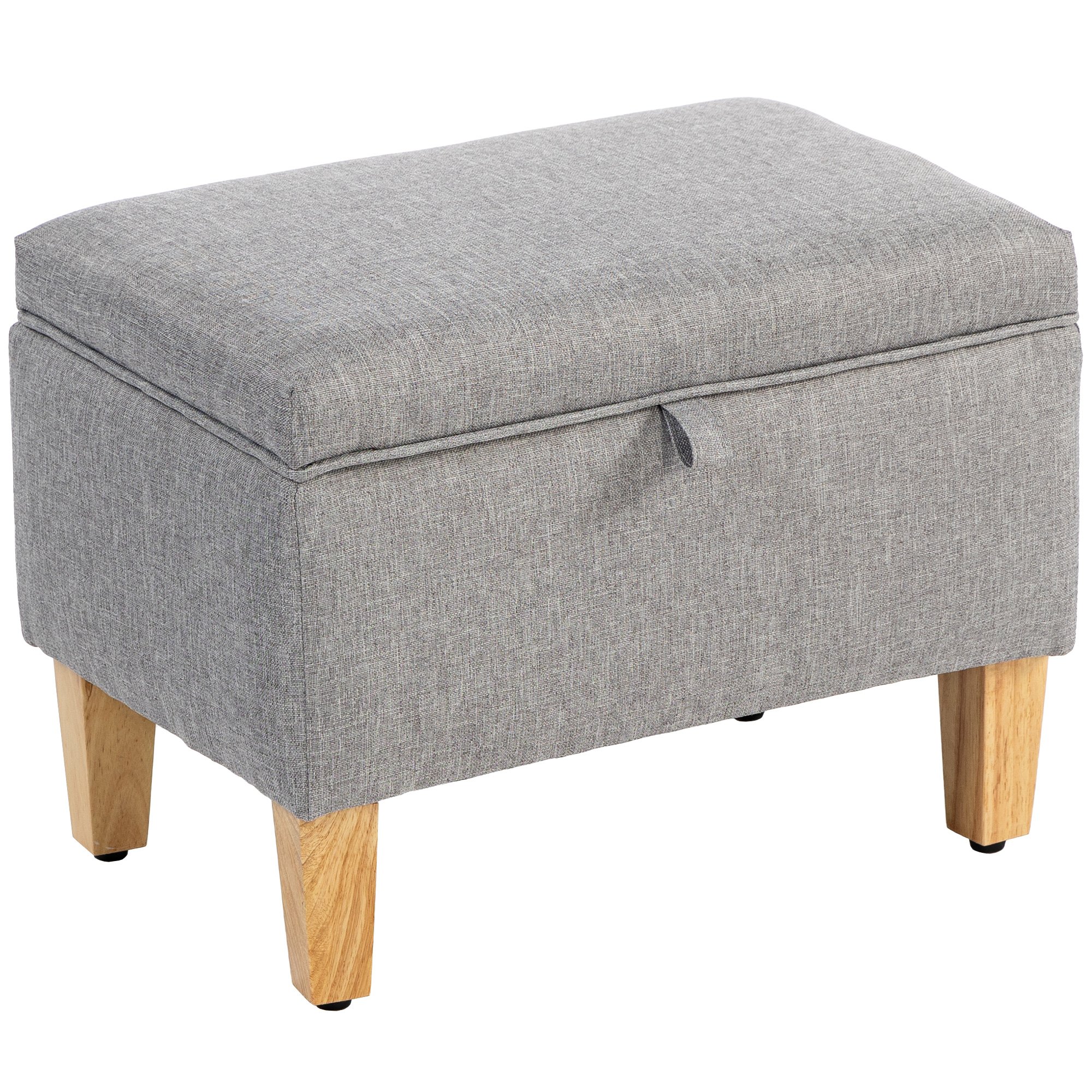 HOMCOM 16L Linen Storage Ottoman Padded Footstool with Legs - Light Grey